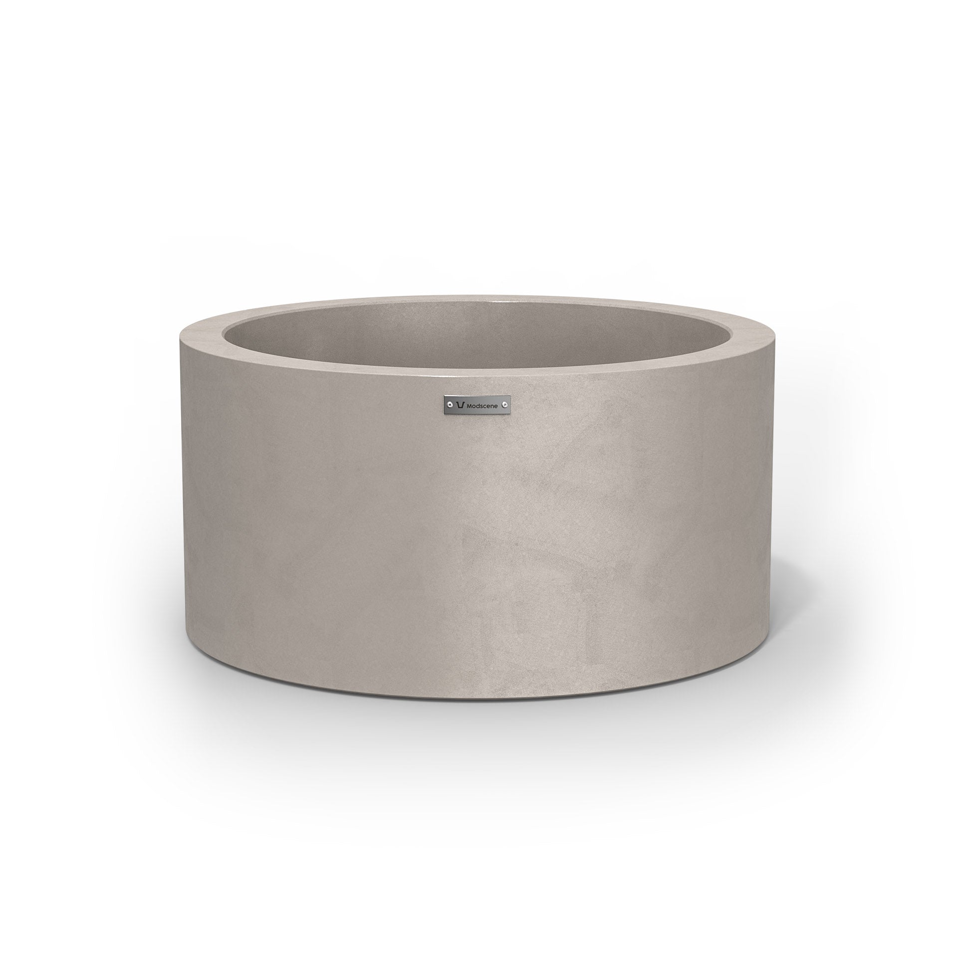 A cylinder shaped pot planter in a brushed grey colour.