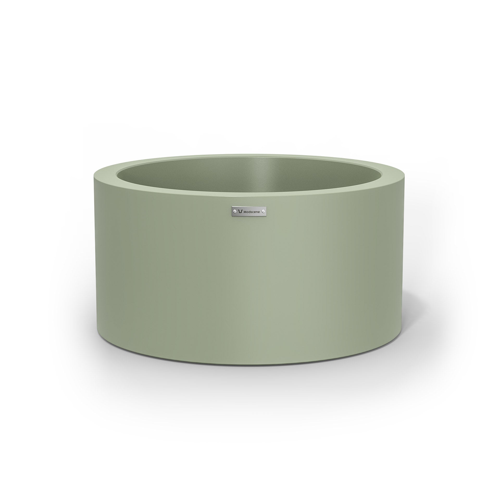 A cylinder shaped pot planter in a pastel green colour.