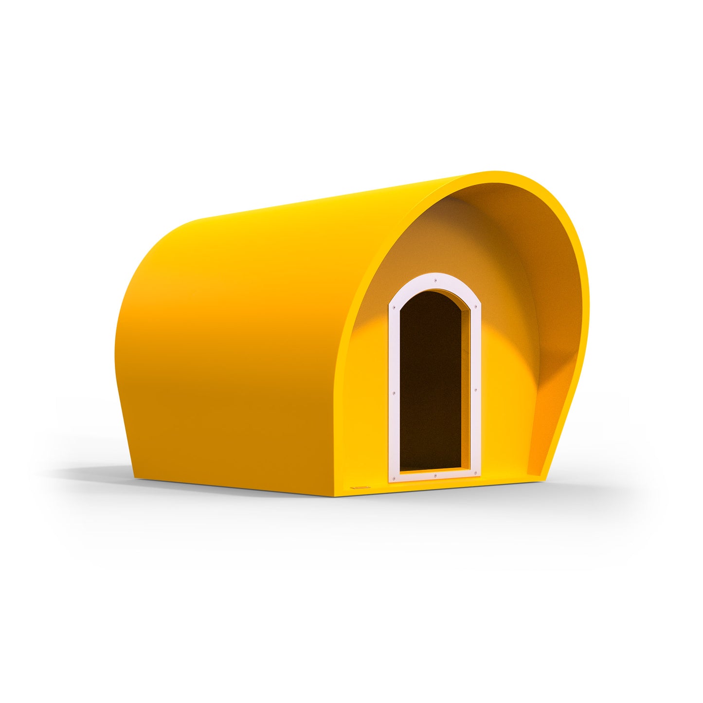 A large yellow dog kennel made by Modscene in New Zealand.