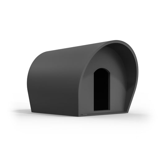 A medium-sized dog kennel made by Modscene in a dark grey colour.