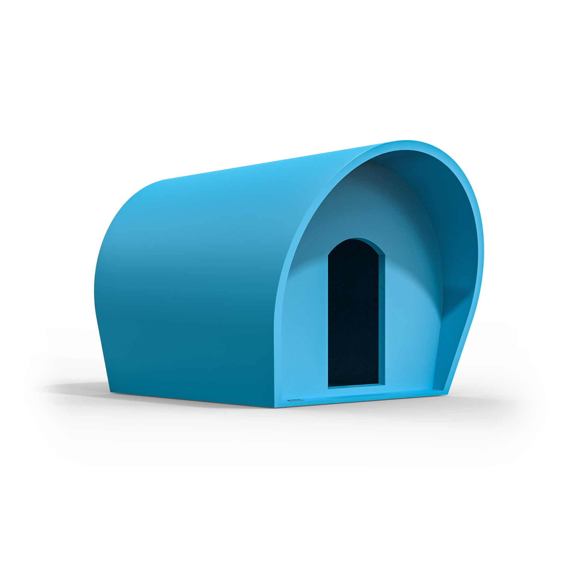 A blue medium-sized dog kennel made by Modscene. NZ made dog kennels.
