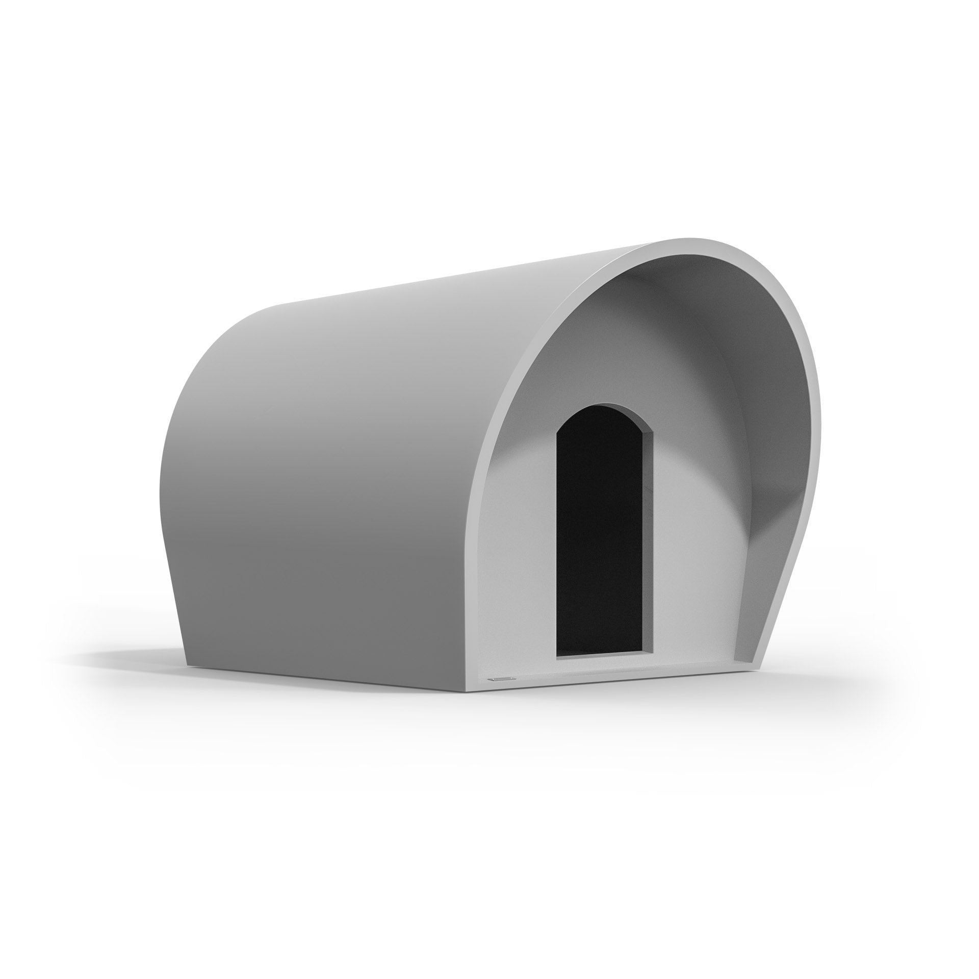A medium-sized dog kennel made by Modscene in a light grey colour.