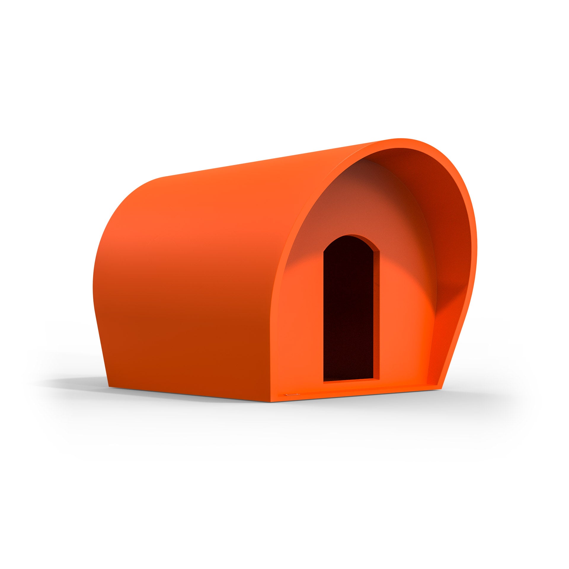 A orange medium-sized dog kennel made by Modscene. NZ made dog kennels.