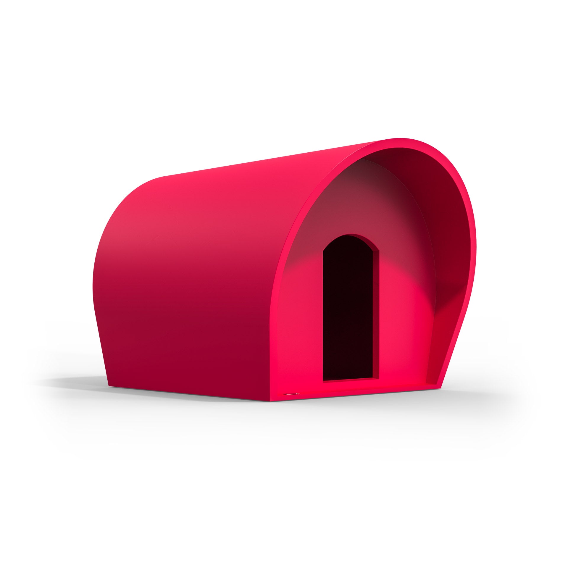 A pink medium-sized dog kennel made by Modscene. NZ made dog kennels.