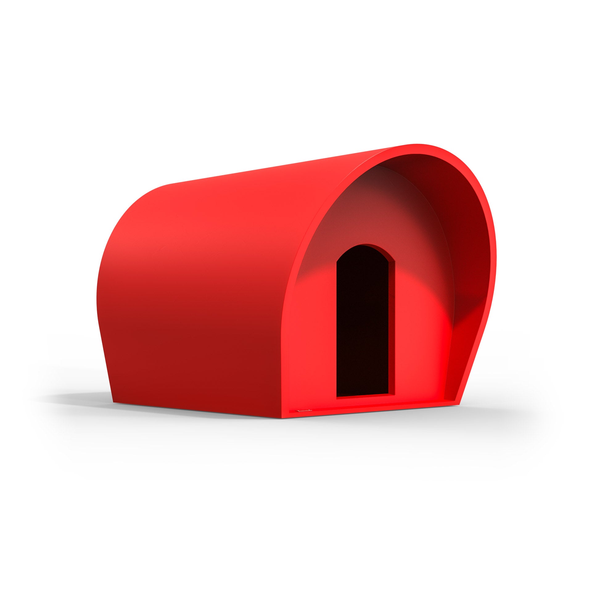 A red medium-sized dog kennel made by Modscene. NZ made dog kennels.