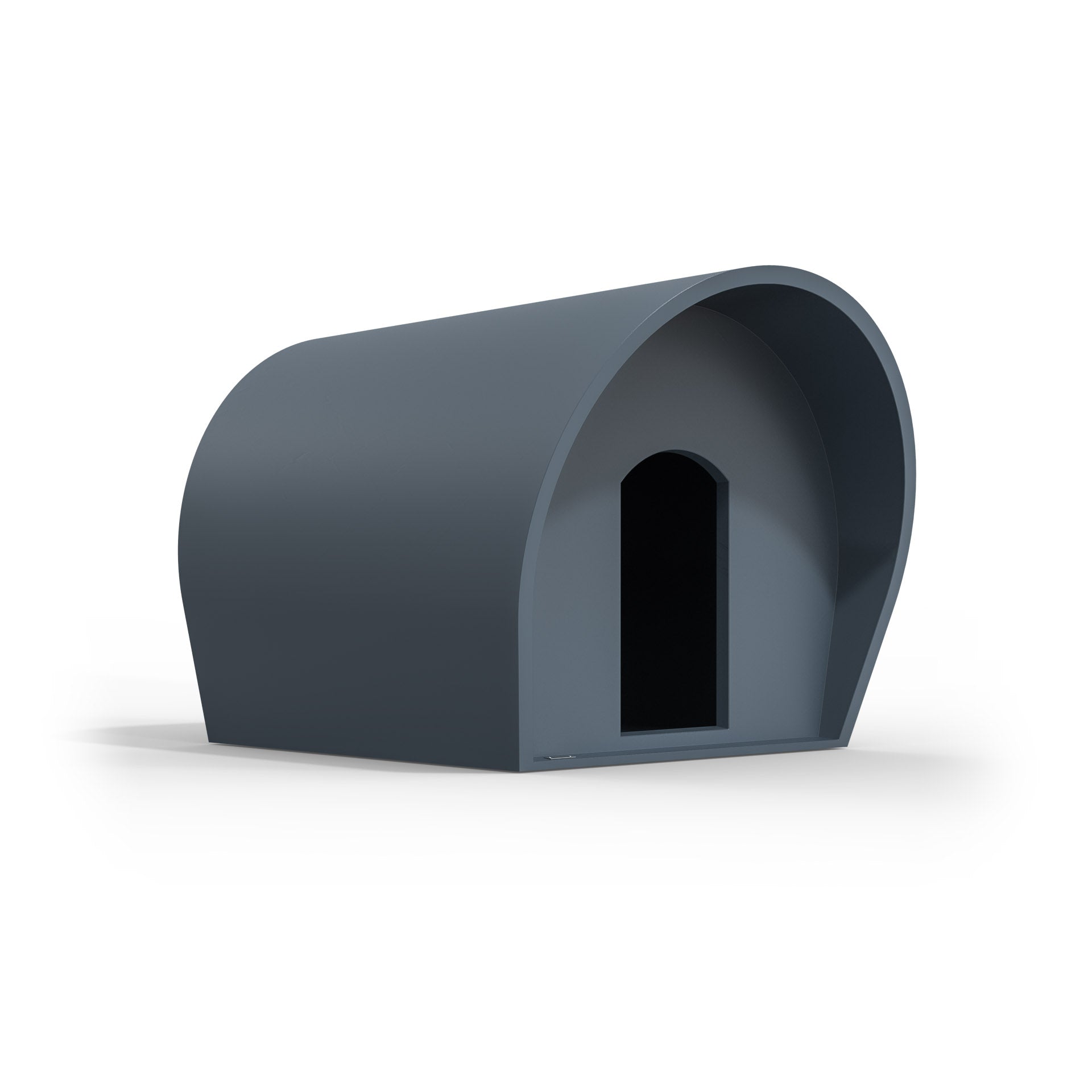 A medium-sized dog kennel in a steel blue colour. New Zealand made dog kennels.