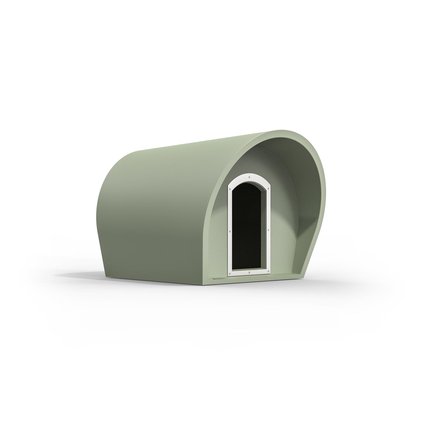 A moss green Modscene dog kennel made in NZ.