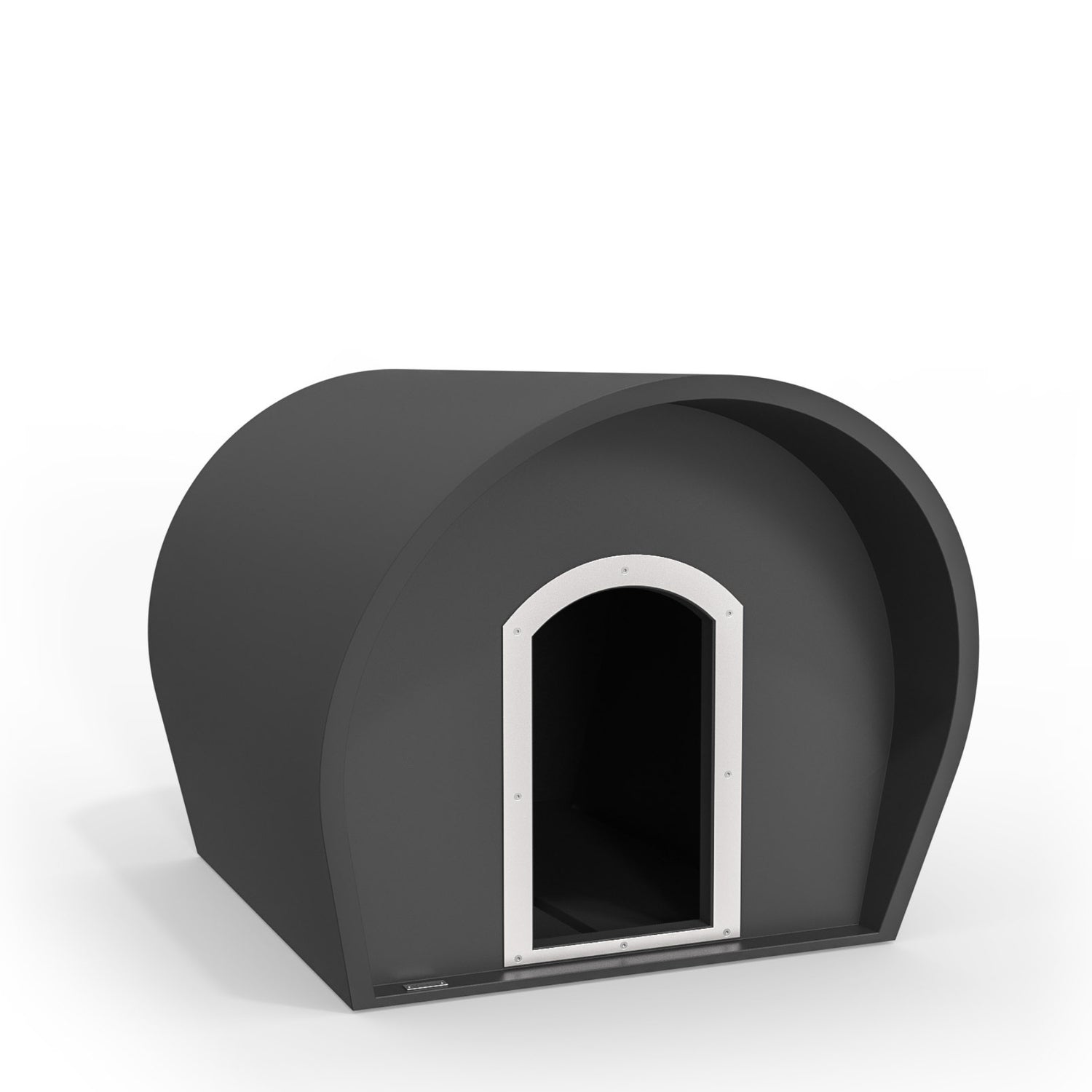 Large Modscene kennel in a dark grey colour with a stainless steel chew guard.