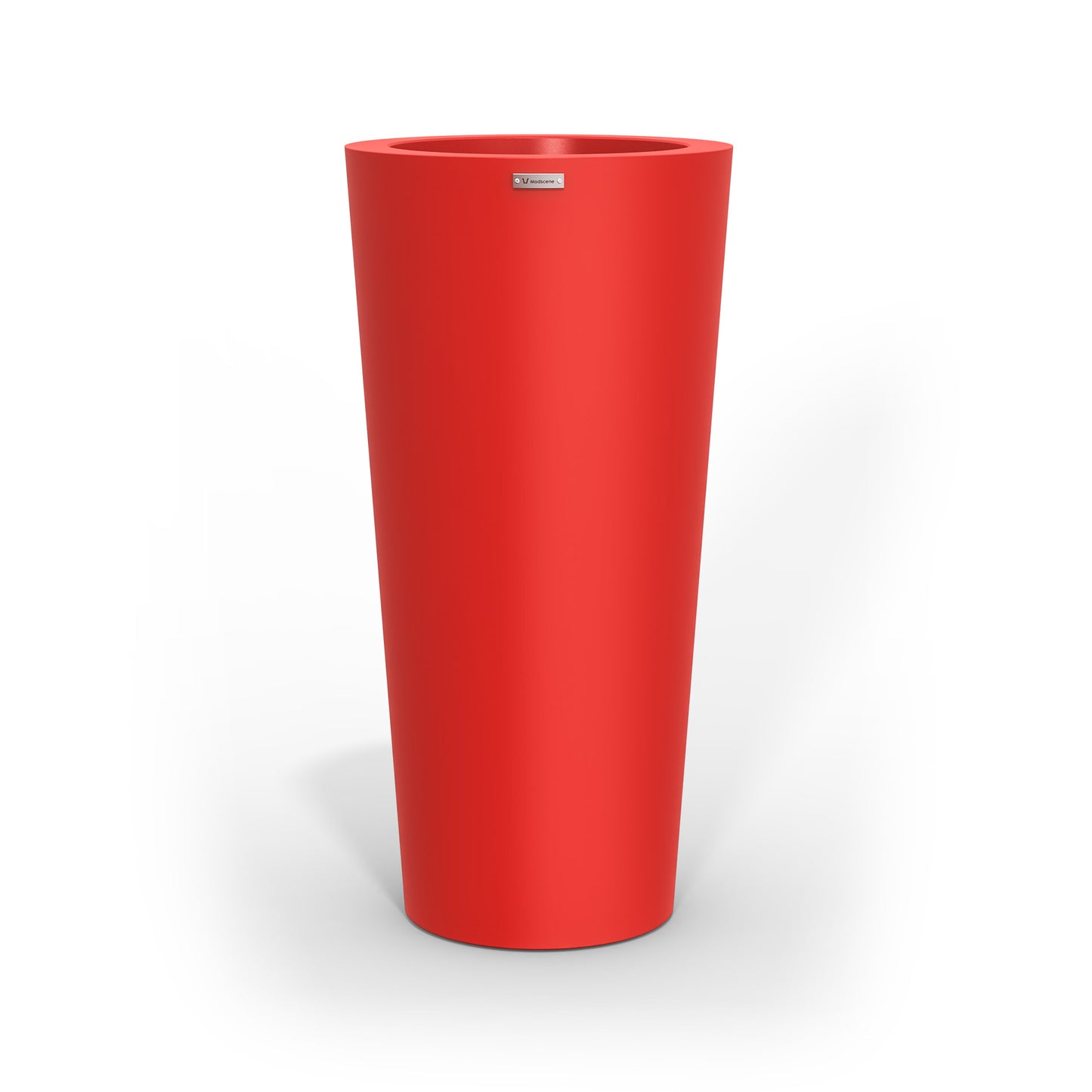 A tall red planter pot made by Modscene NZ.