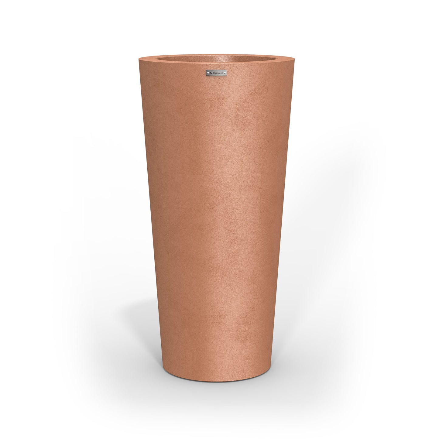 A tall Modscene planter pot in a rustic terracotta colour. NZ made.