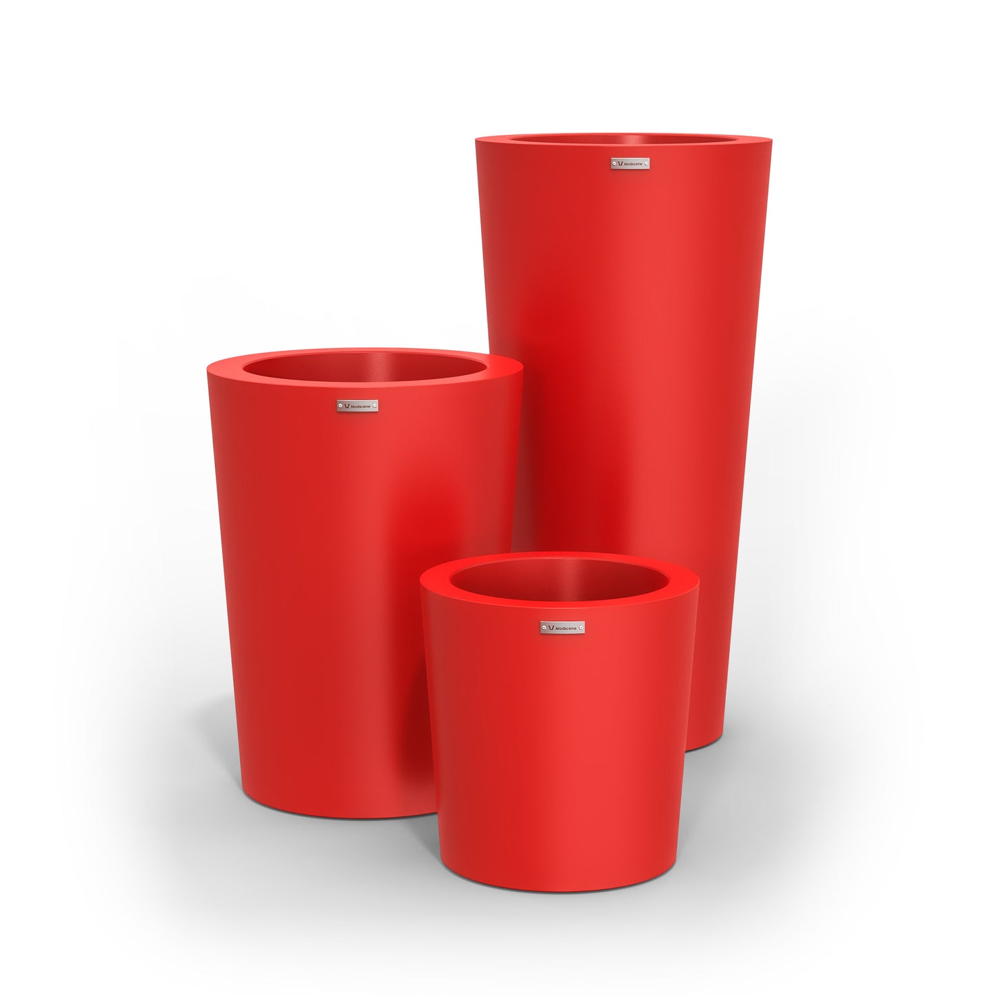 A red cluster of three Modscene planter pots.