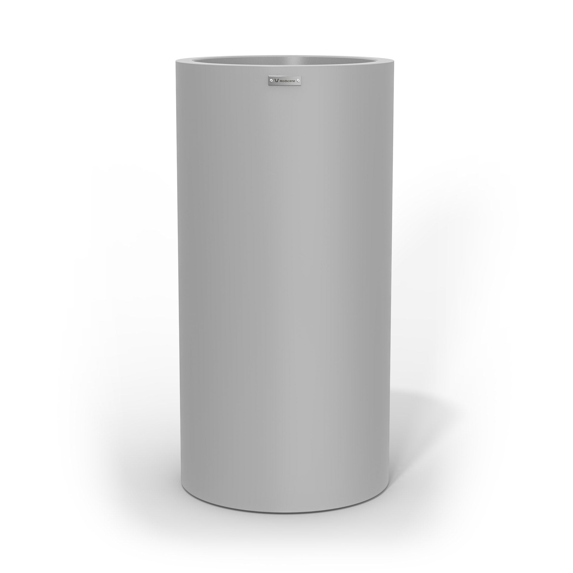 A tall cylinder planter pot in a light grey colour made by Modscene NZ.