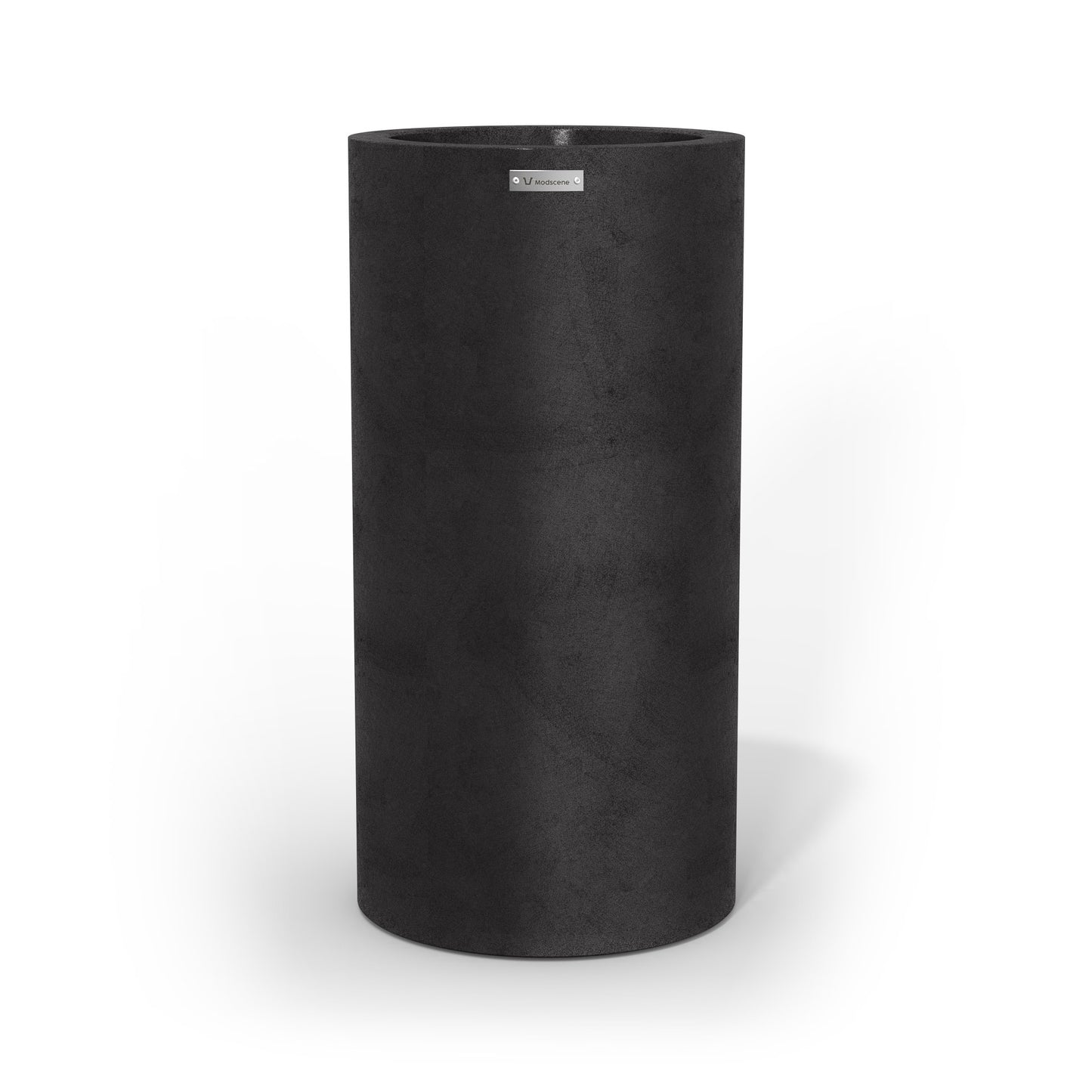 A large cigar cylinder pot planter in matte black made by Modscene NZ.