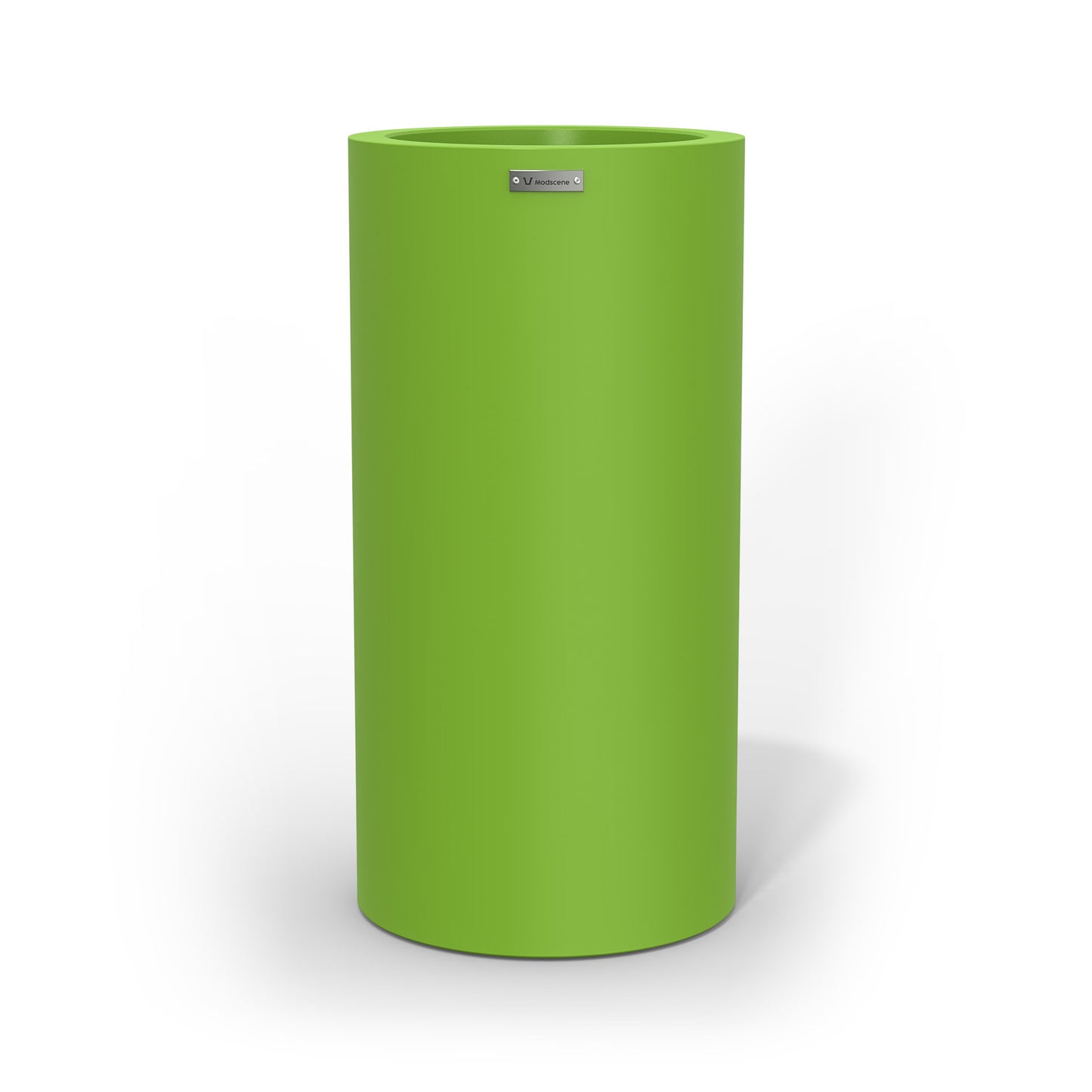 A large cigar cylinder pot planter made by Modscene NZ in a green colour.