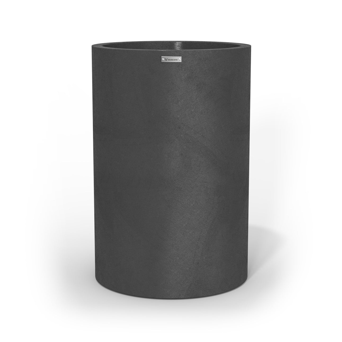A tall concrete coloured cylinder shaped planter pot by Modscene New Zealand.