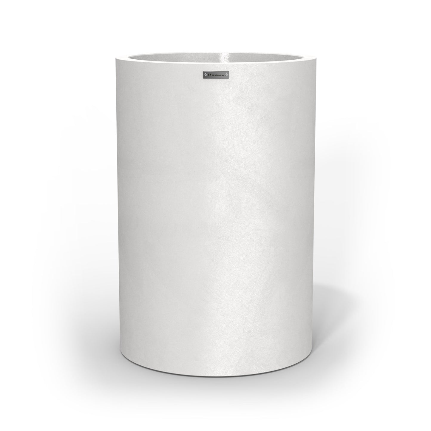 A tall white cylinder shaped planter pot by Modscene New Zealand.