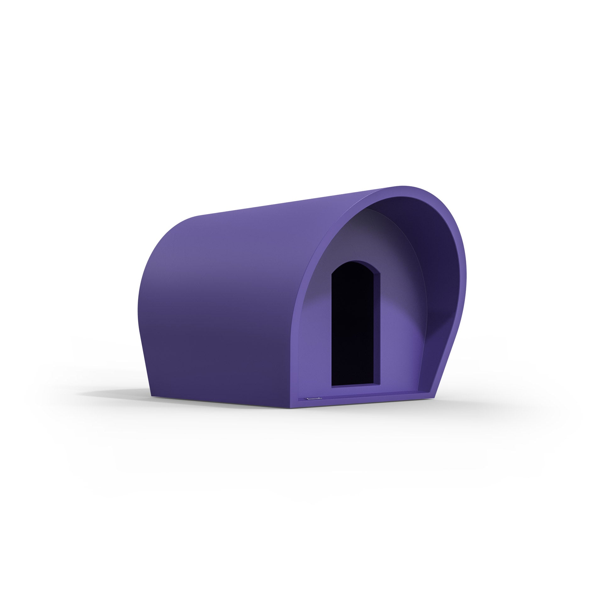 A medium-sized dog kennel made by Modscene NZ. The kennel is purple.