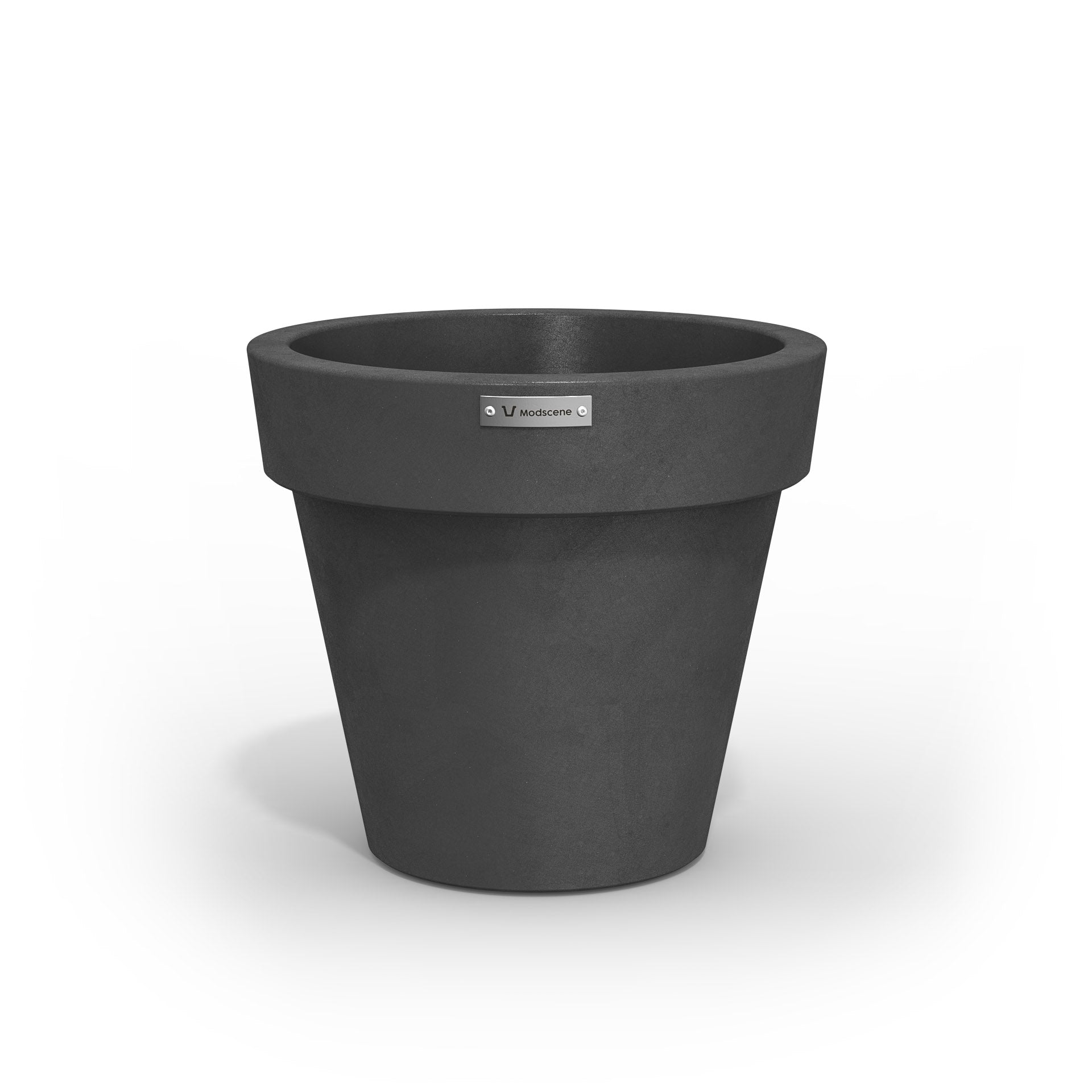 Small Modscene plastic planter pot in a dark grey colour with a concrete look.