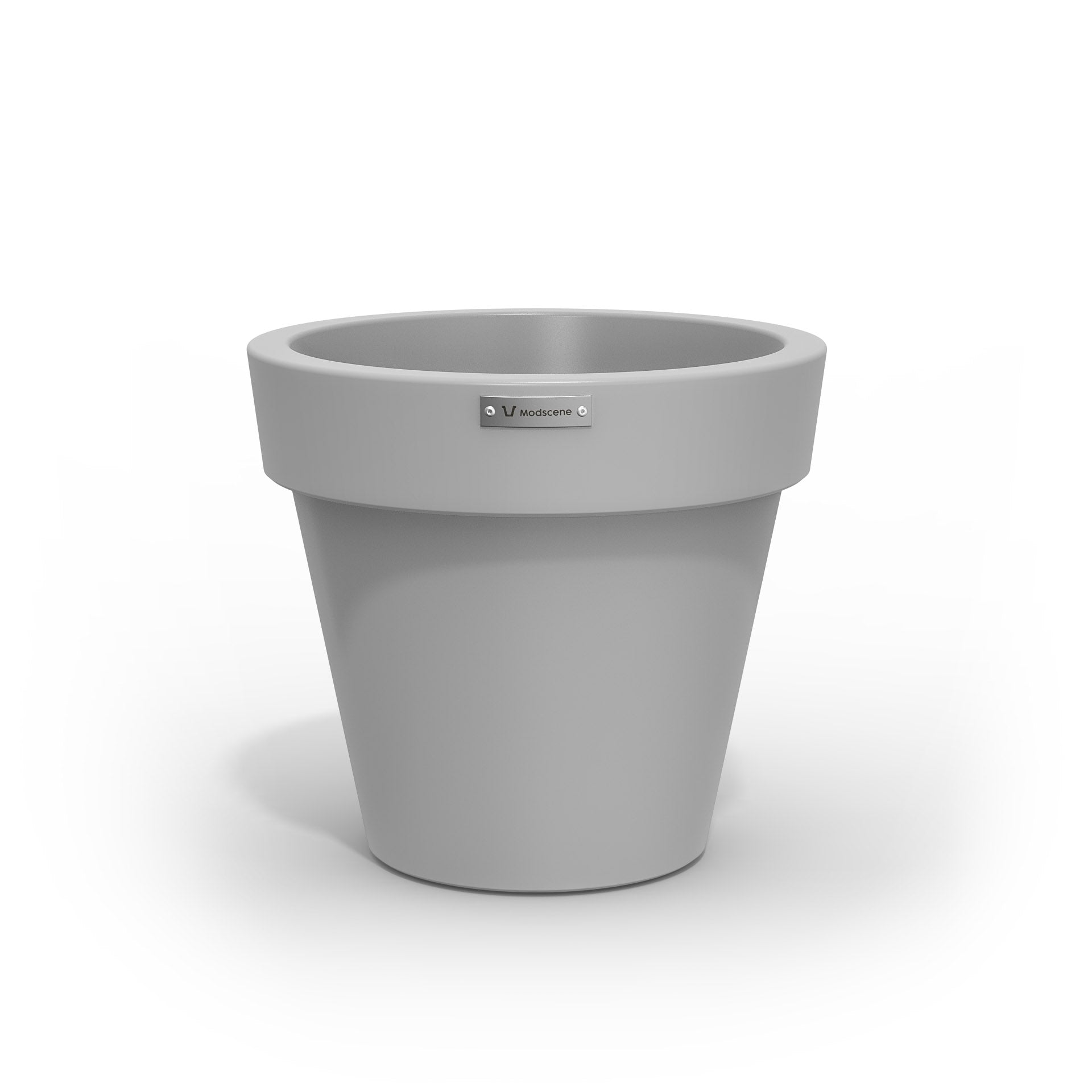 A Modscene plastic planter pot in a light grey colour. NZ made.