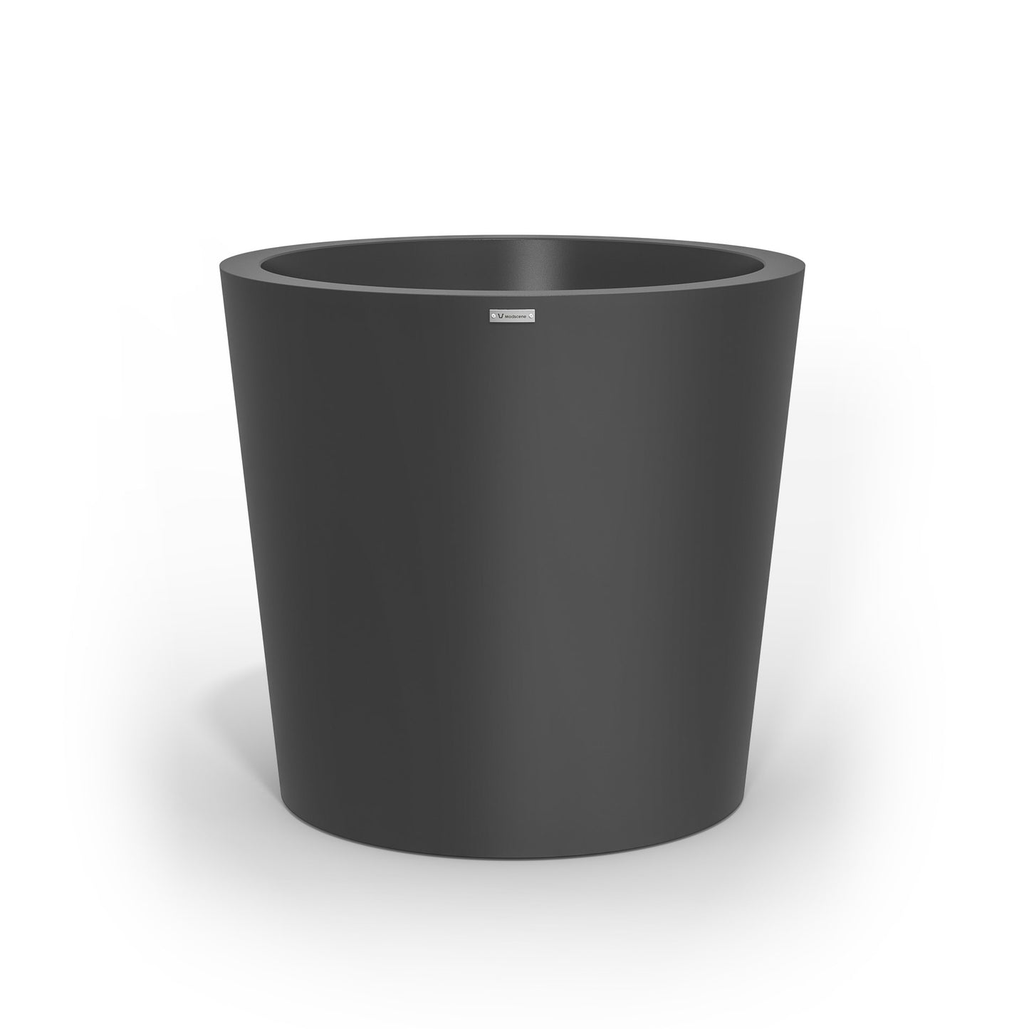 A large Modscene pot planter in a dark grey colour.