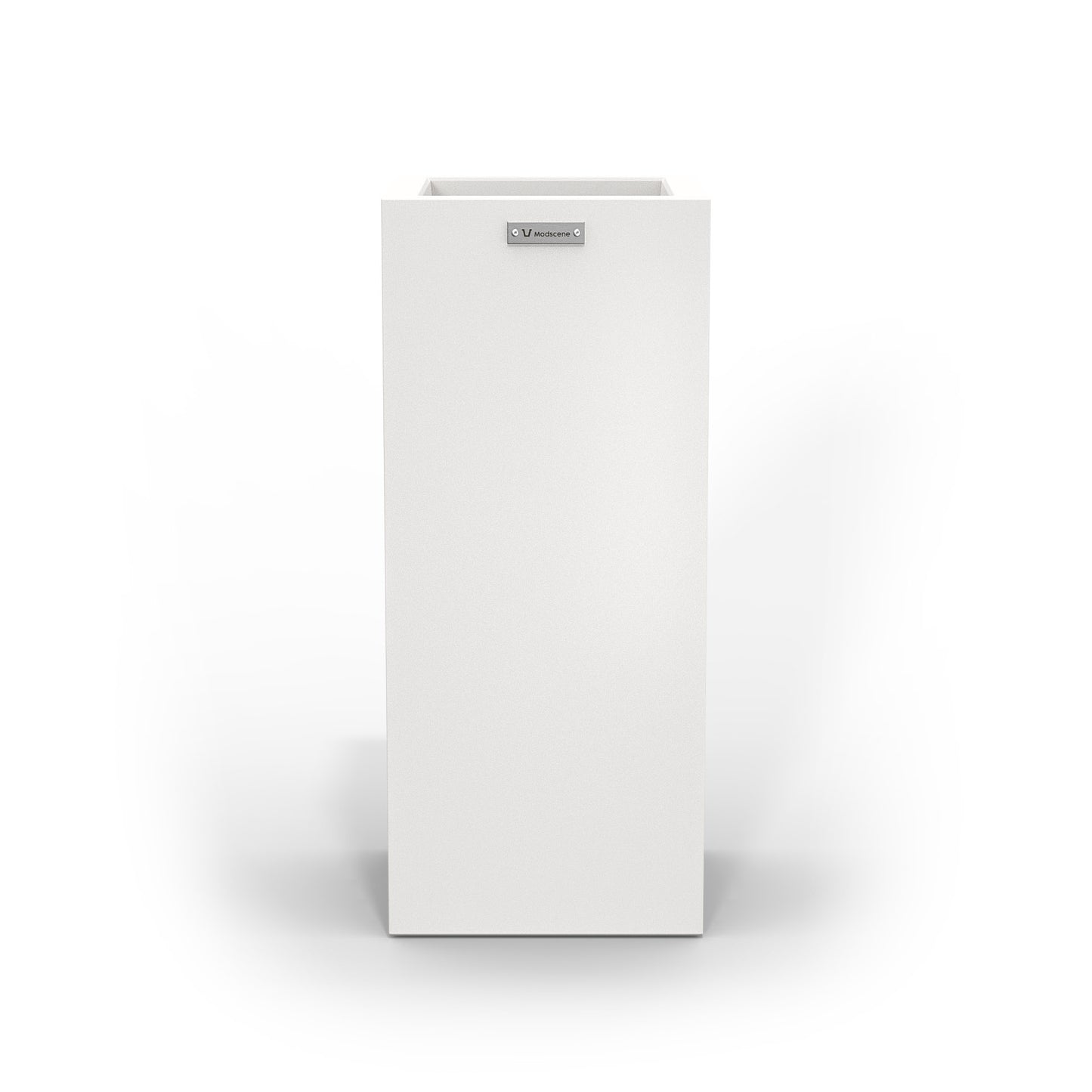 A slim cube planter pot by Modscene New Zealand. The planter is white.