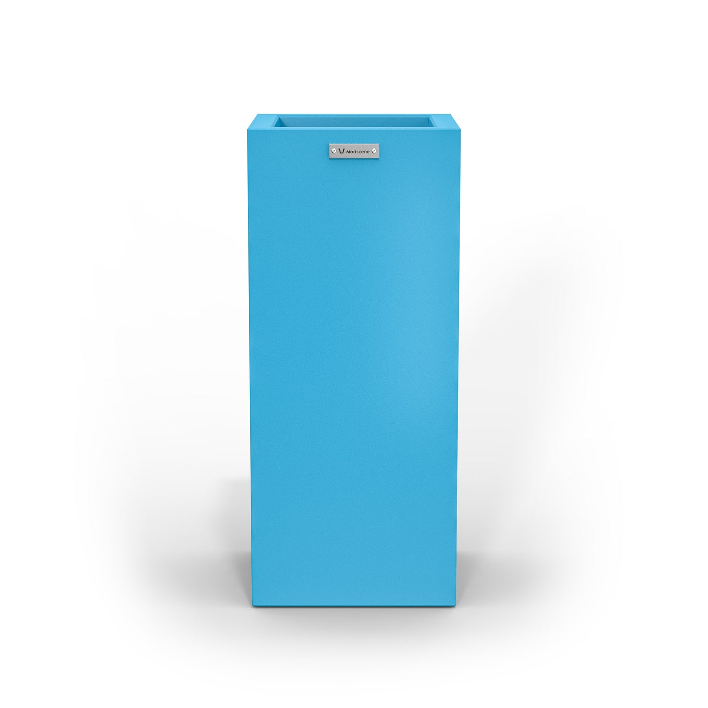 A slim cube planter pot by Modscene New Zealand. The planter is blue.