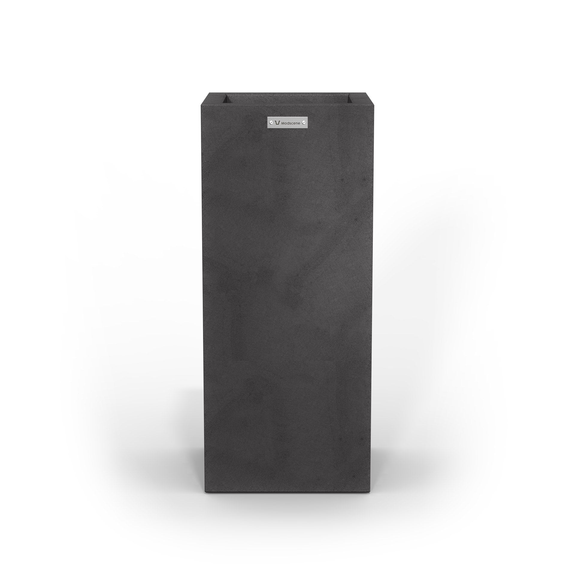 A slim cube planter pot by Modscene New Zealand. The planter is a matt grey colour.