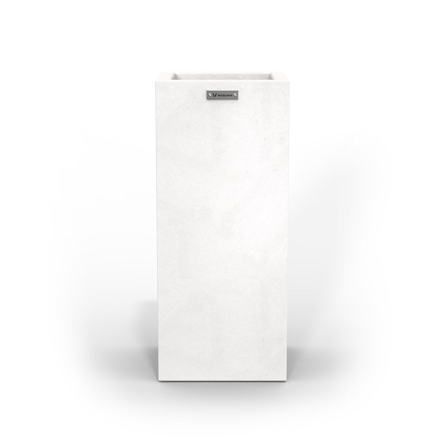 A slim cube planter pot by Modscene New Zealand. The planter is a matte white colour.