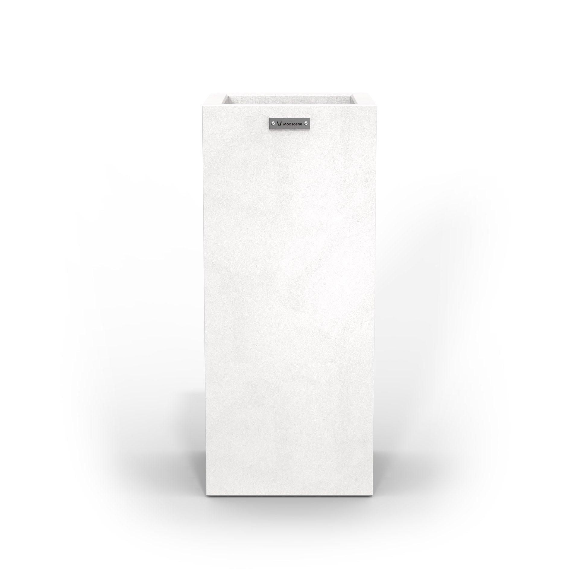 A slim cube planter pot by Modscene New Zealand. The planter is a matte white colour.