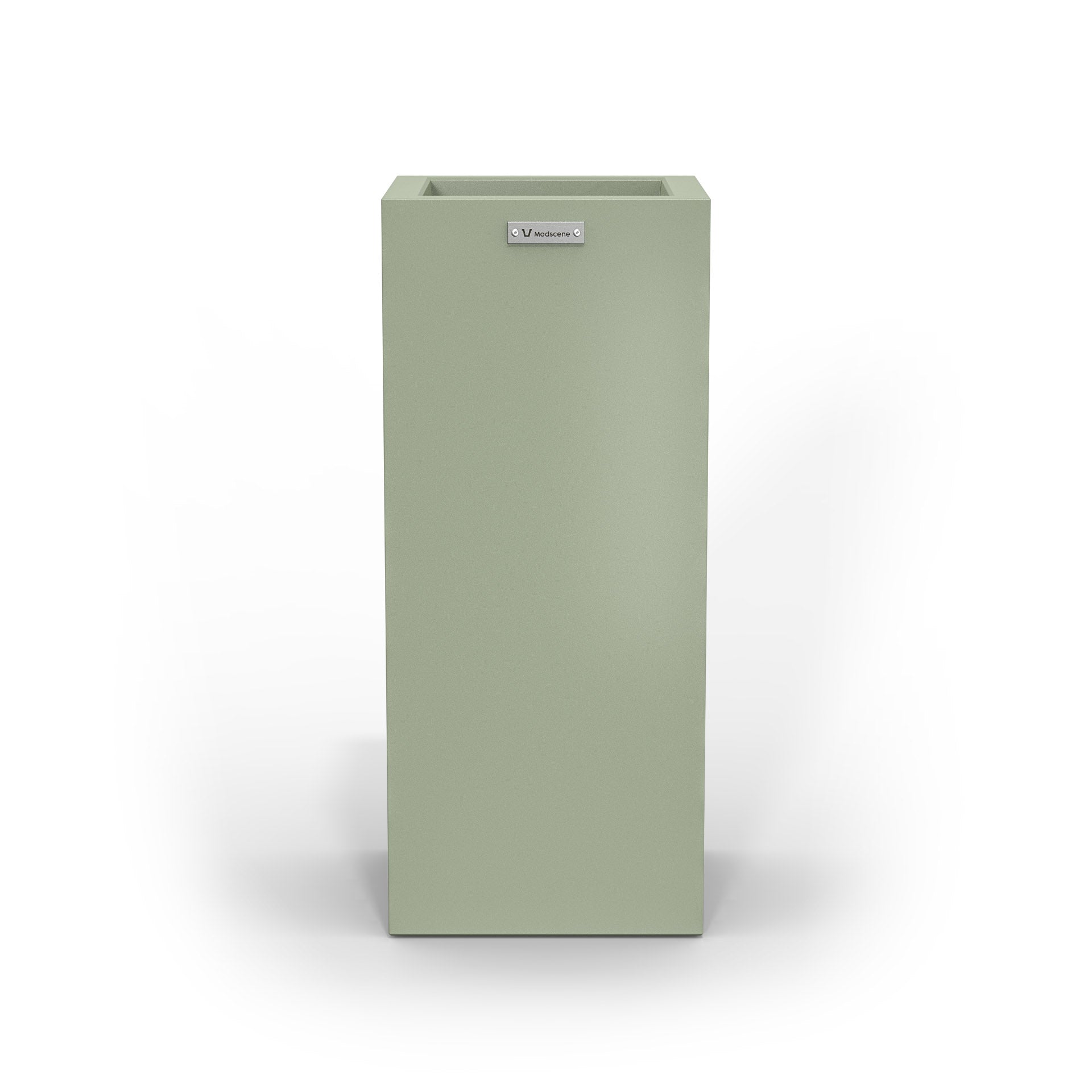 A slim cube planter pot by Modscene New Zealand. The planter is a pastel green colour.