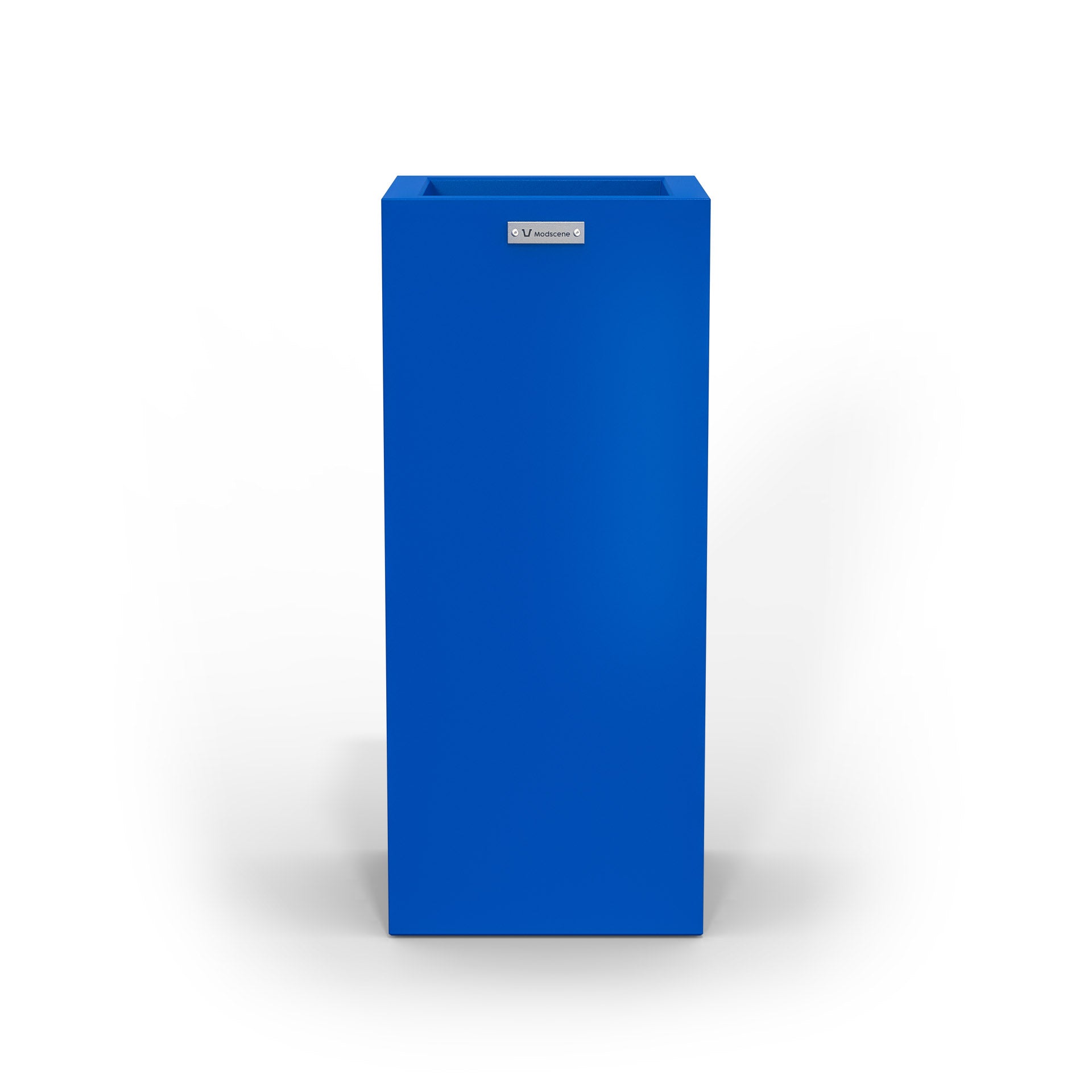 A slim cube planter pot by Modscene New Zealand. The planter is a royal blue colour.