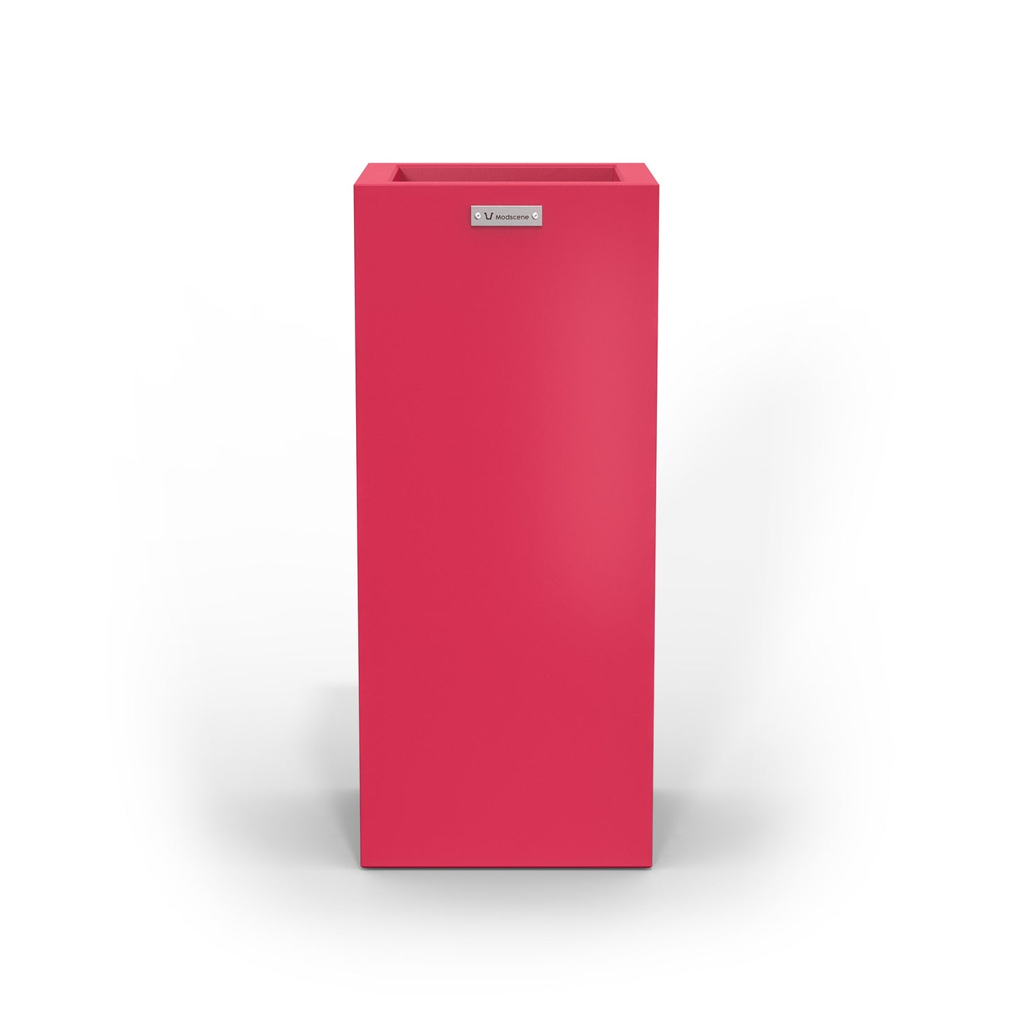 A slim cube planter pot by Modscene New Zealand. The planter is a magenta pink colour.