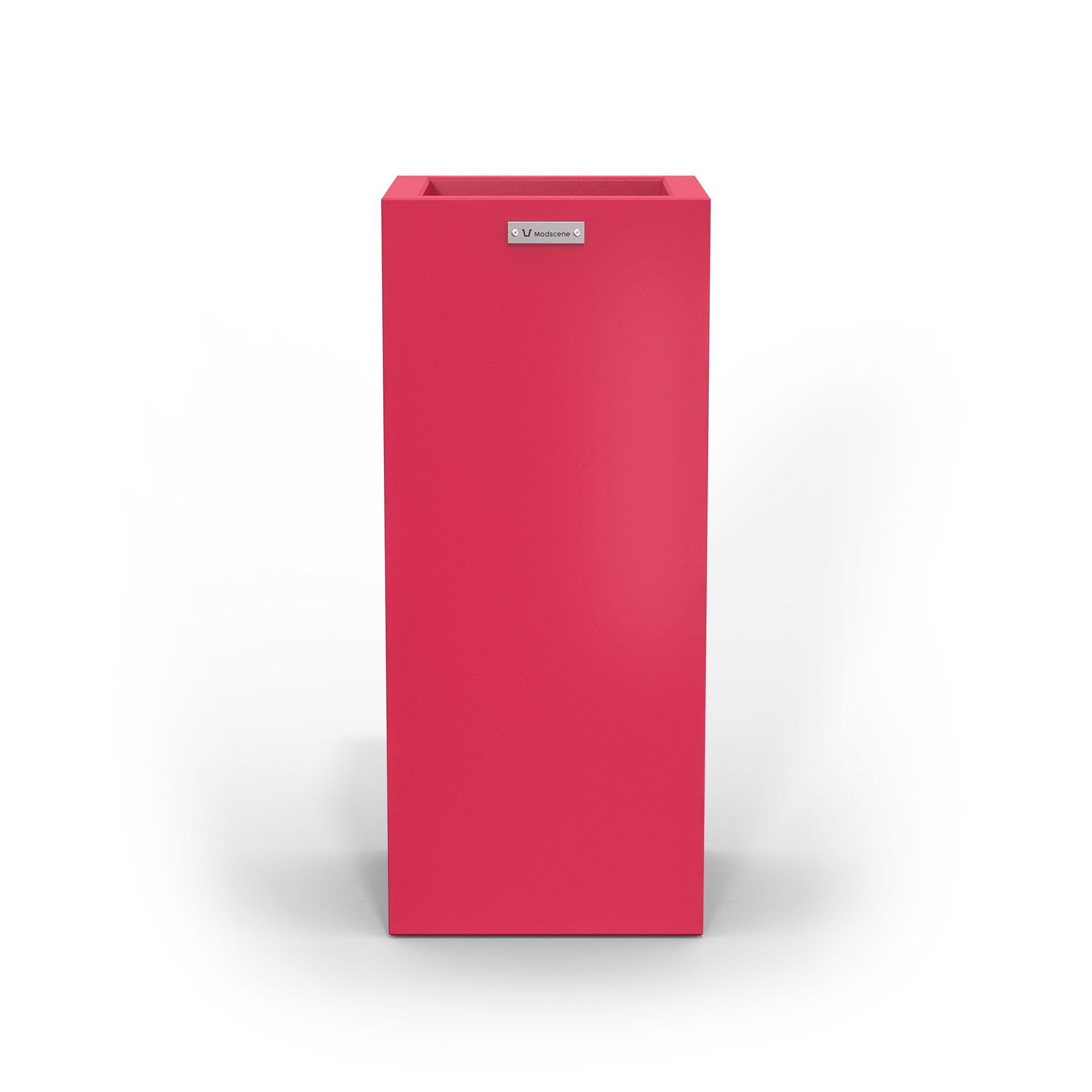 A slim cube planter pot by Modscene New Zealand. The planter is a magenta pink colour.