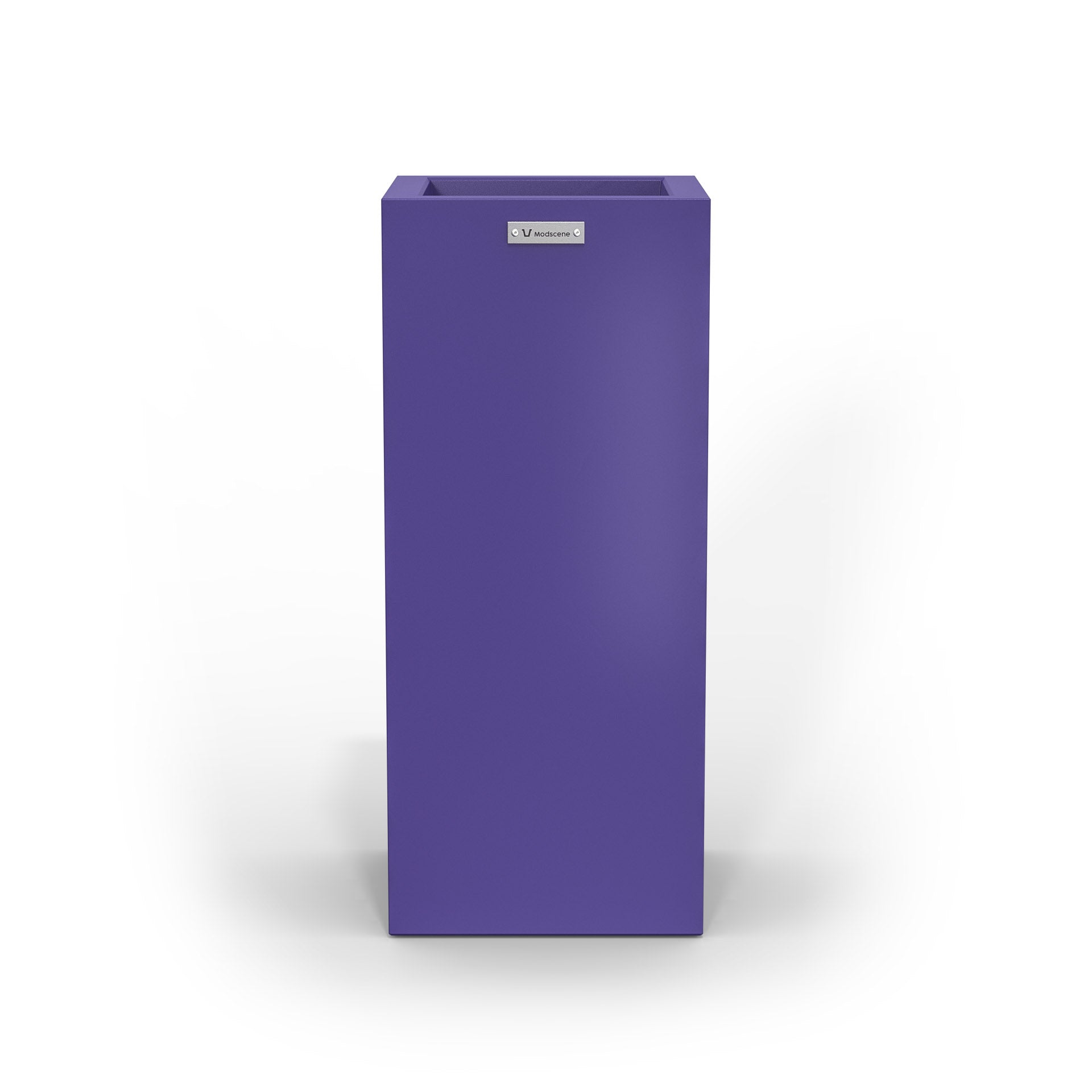 A slim cube planter pot by Modscene New Zealand. The planter is a purple colour.