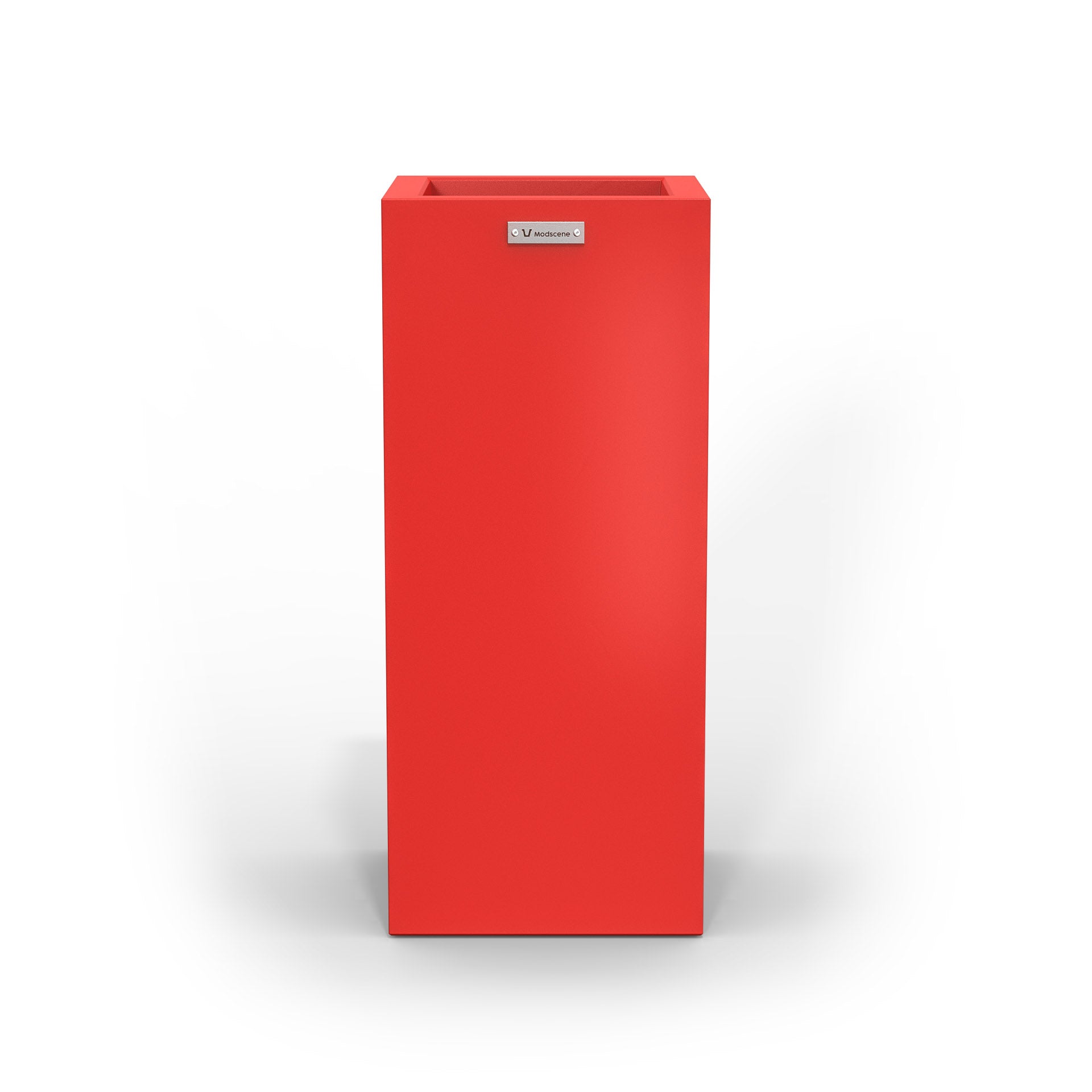 A slim cube planter pot by Modscene New Zealand. The planter is red in colour.