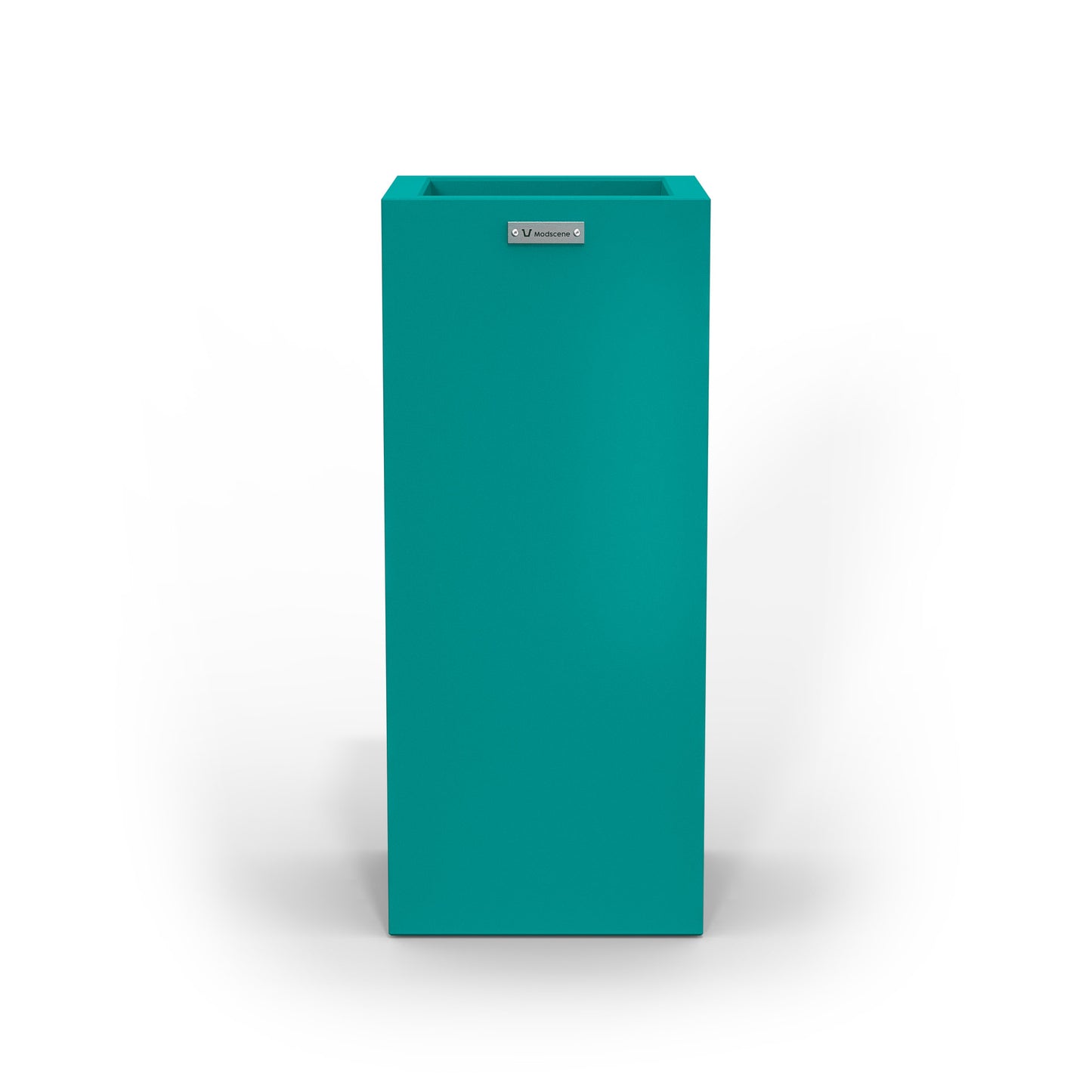 A tall cube planter pot in teal. NZ made.
