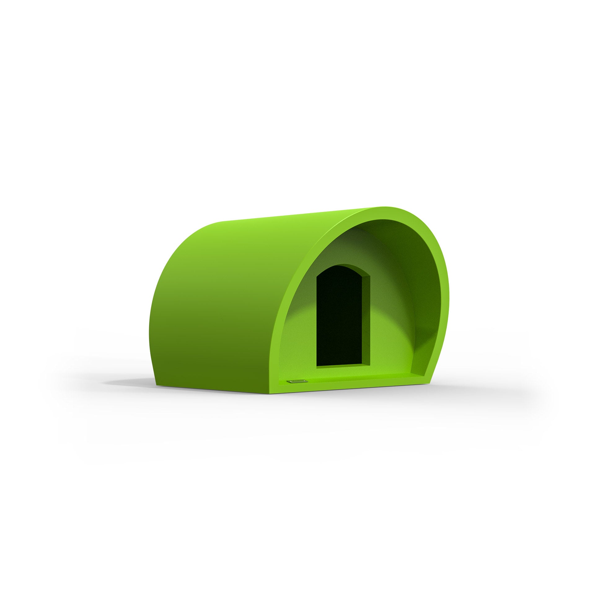 A modern dog kennel in green made by Modscene New Zealand.
