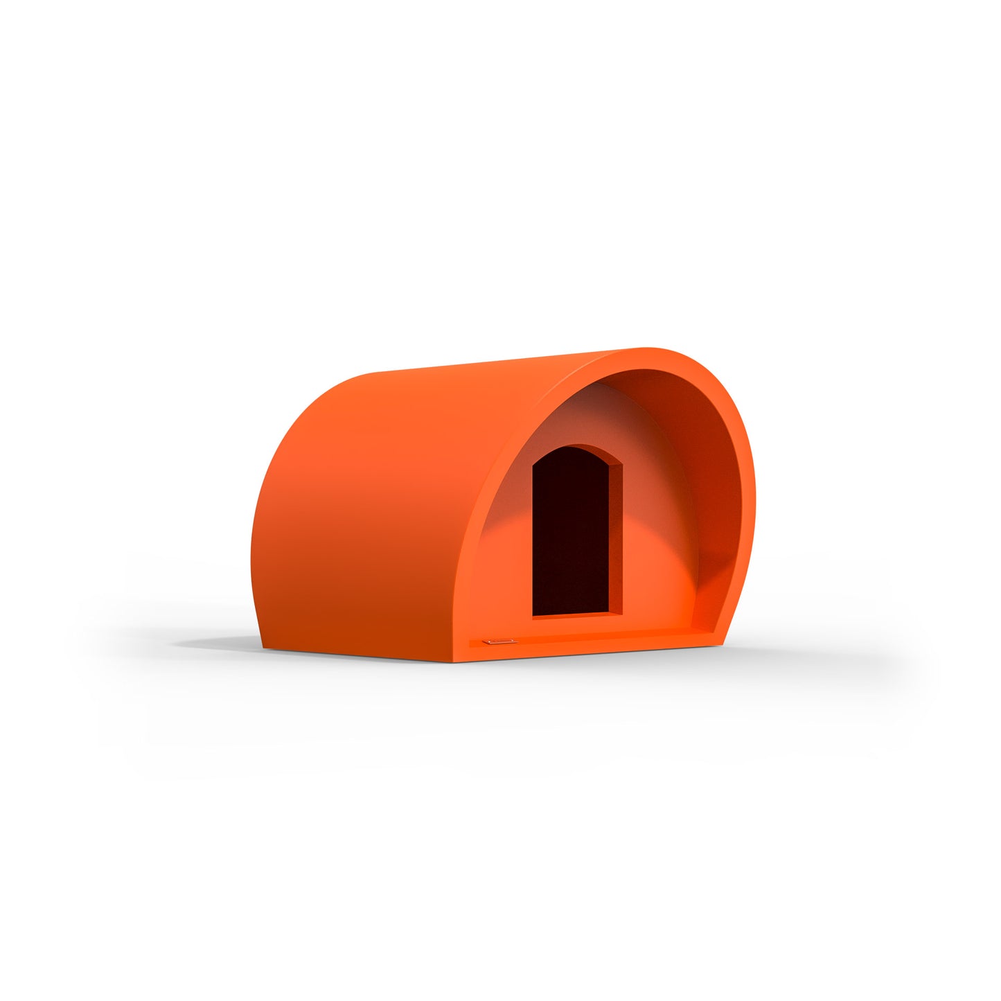 A modern orange dog kennel made by Modscene New Zealand.