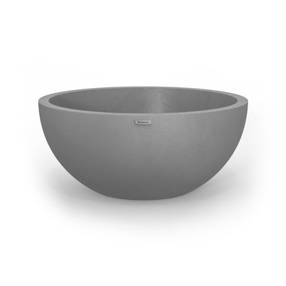 A large Modscene planter bowl in light grey with a concrete look finish.