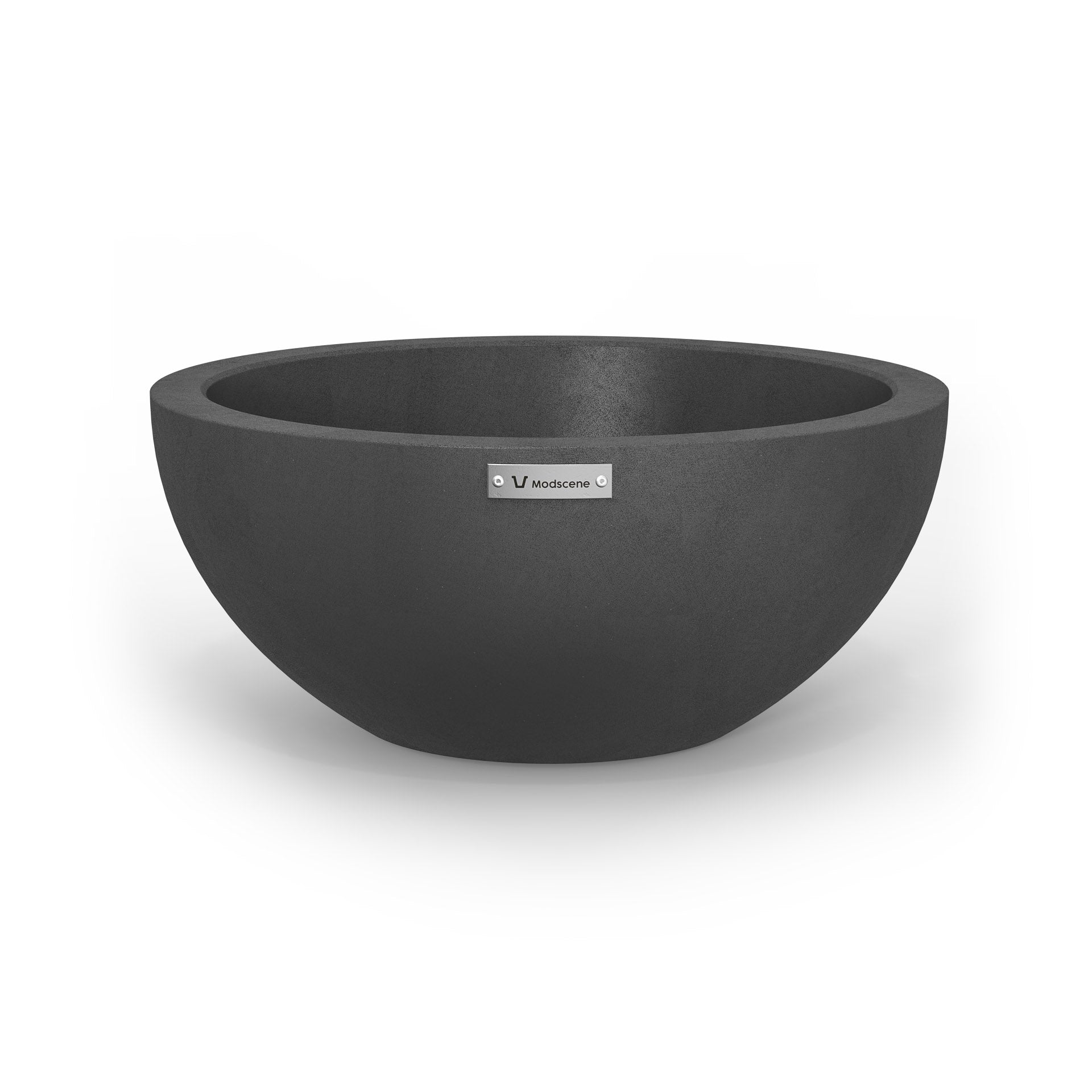 A small Modscene planter bowl in dark grey with a concrete look.