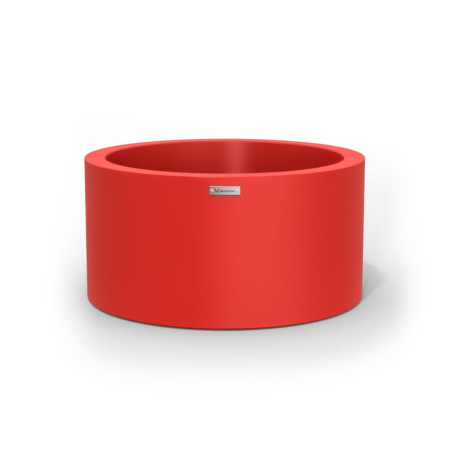 A medium cylinder shaped pot planter in red made by Modscene New Zealand. 