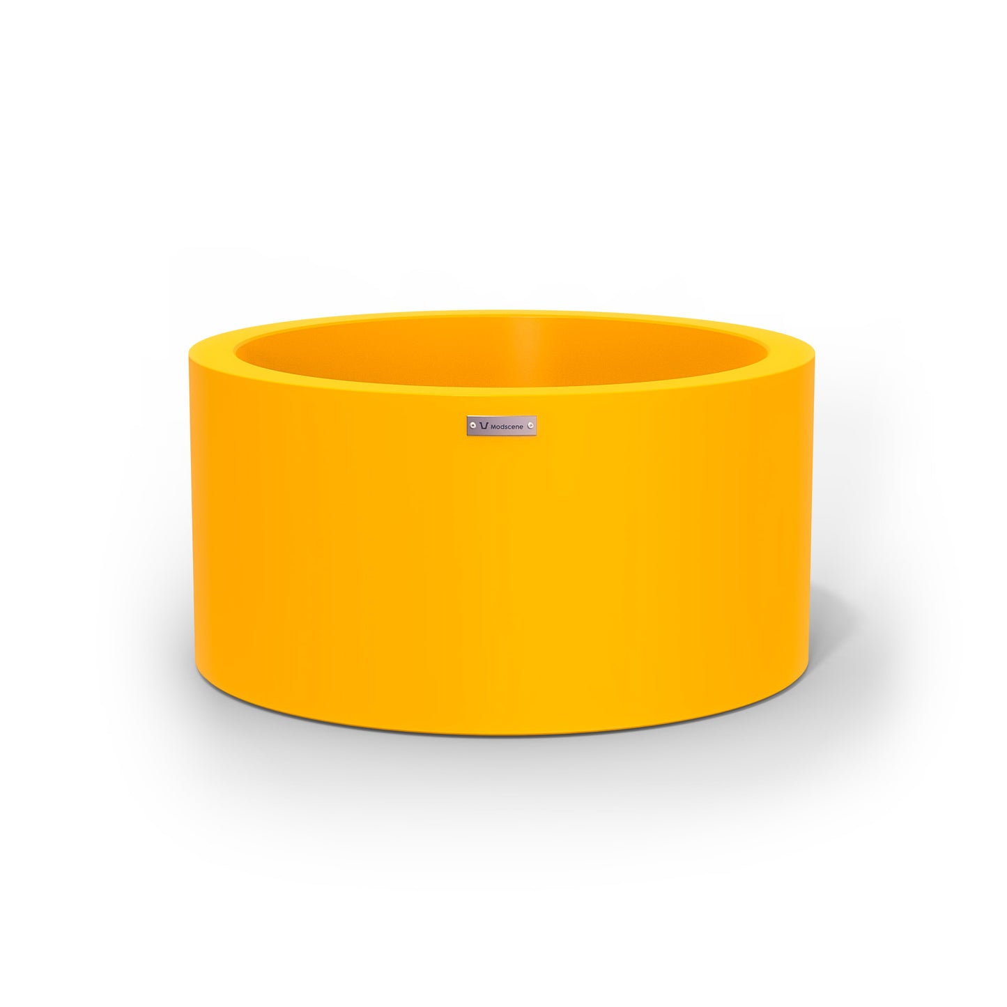 A medium cylinder shaped pot planter in yellow made by Modscene NZ. 