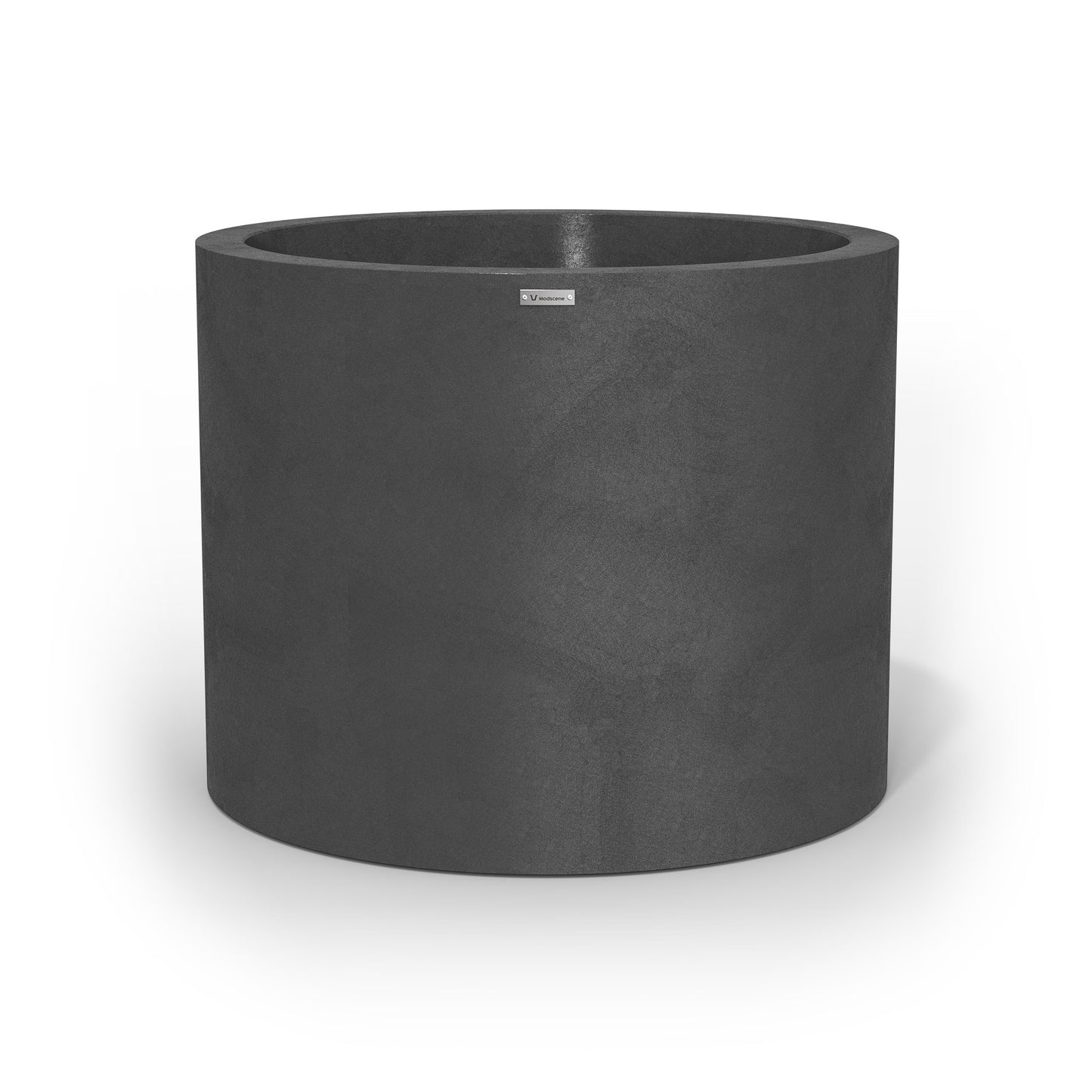 An extra large cylinder pot planter in a brushed grey colour. Made by Modscene NZ.