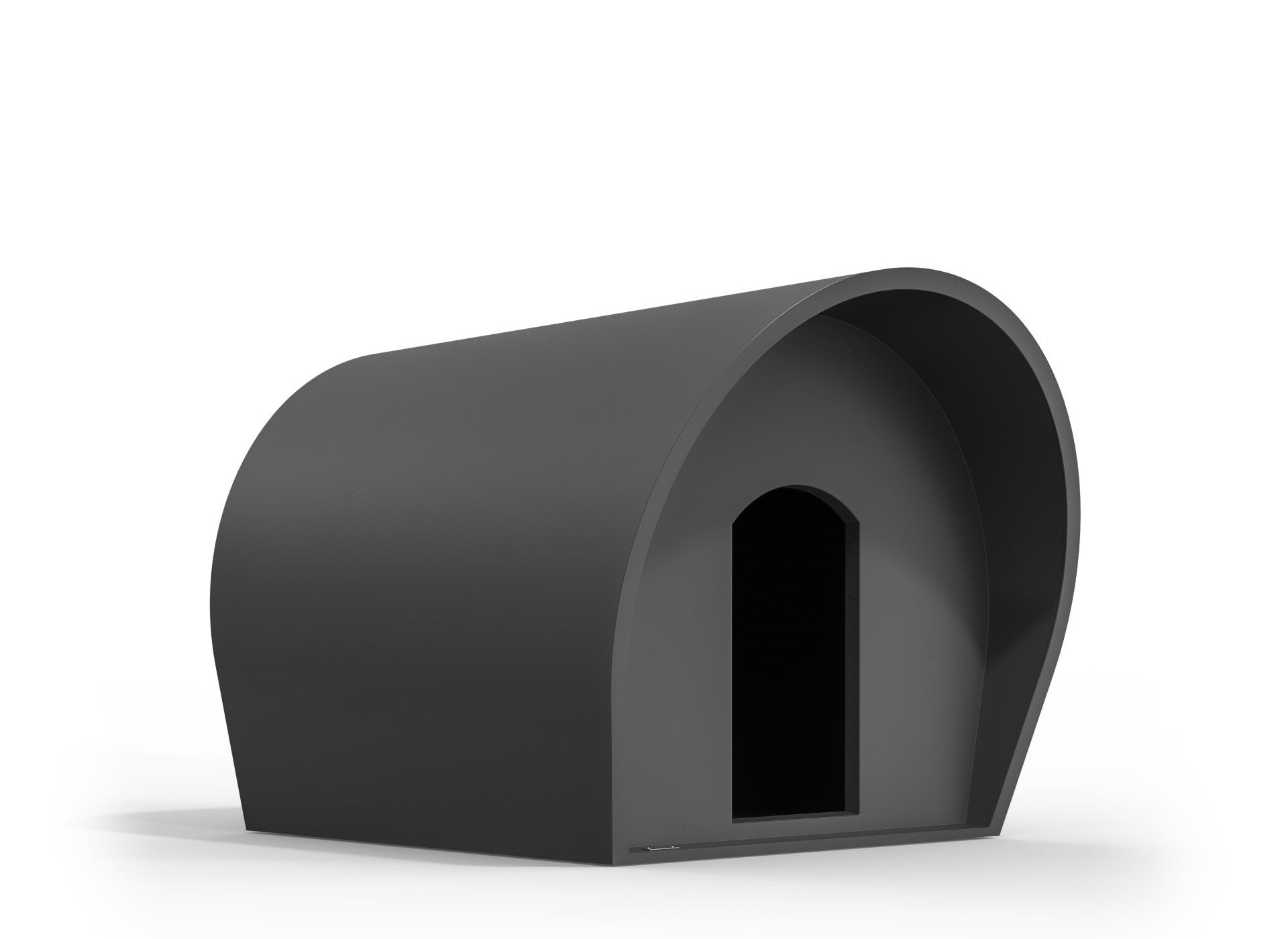 A large Modscene kennel in a dark grey colour.