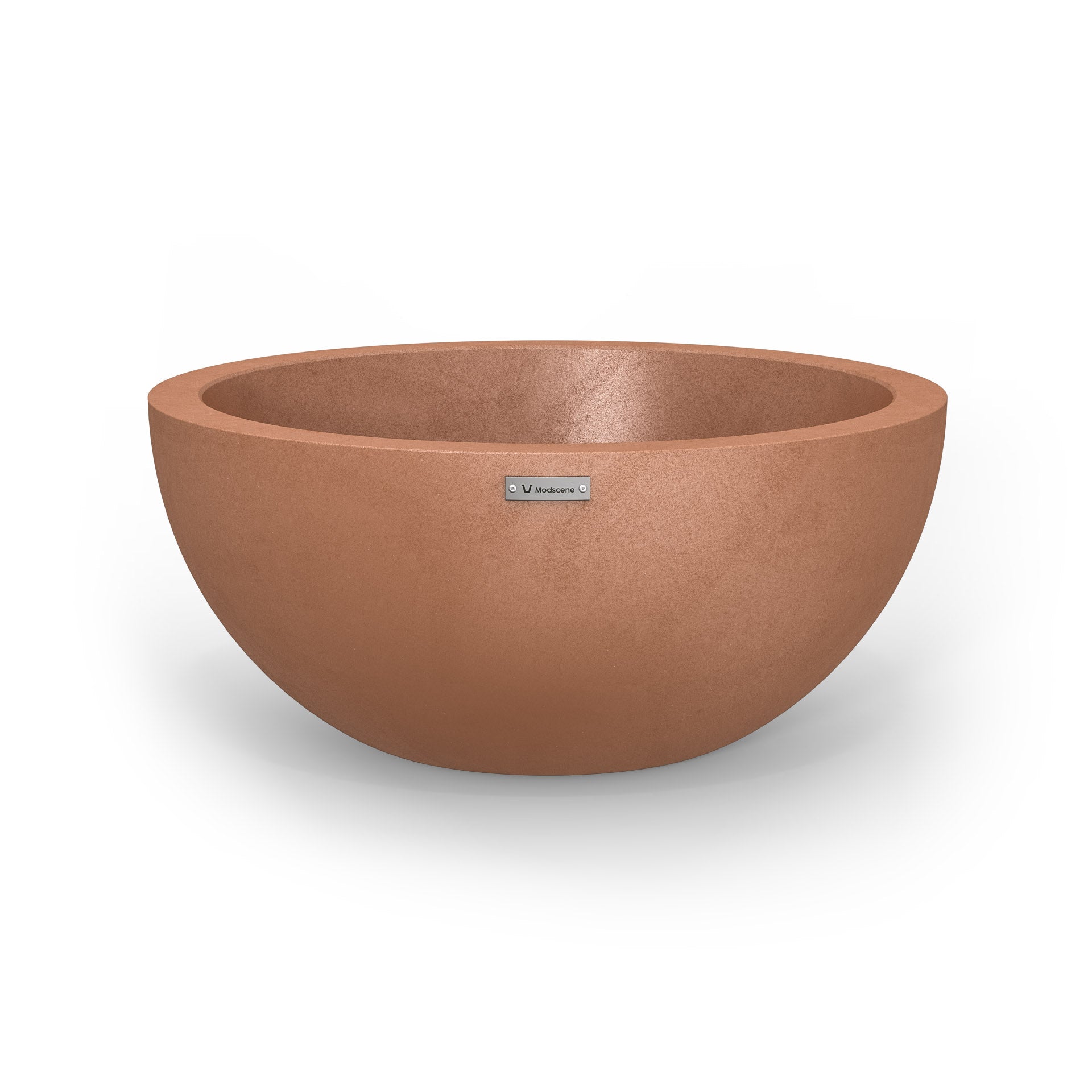 A medium sized Modscene planter bowl in rustic terracotta.