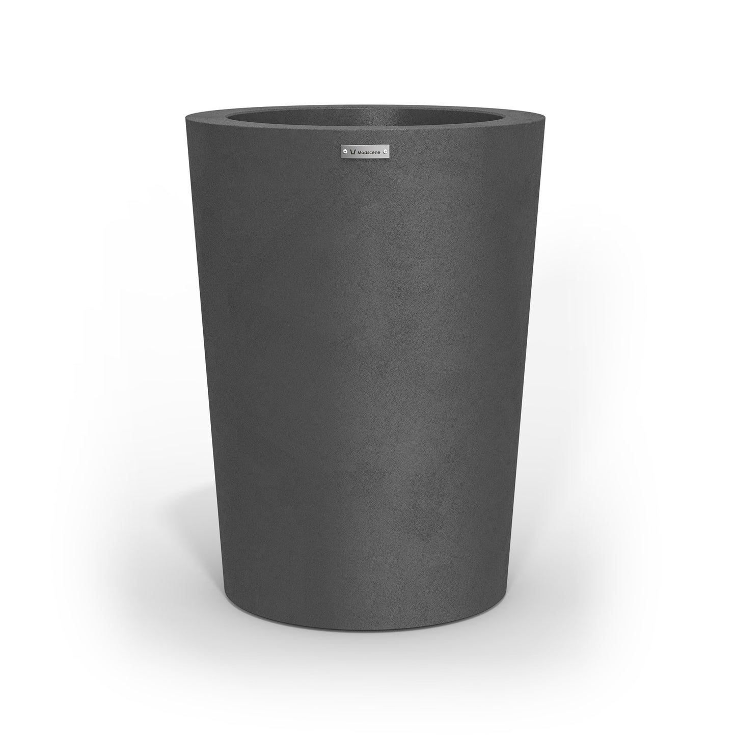 A modern style planter pot in a brushed grey colour. Made by Modscene NZ.
