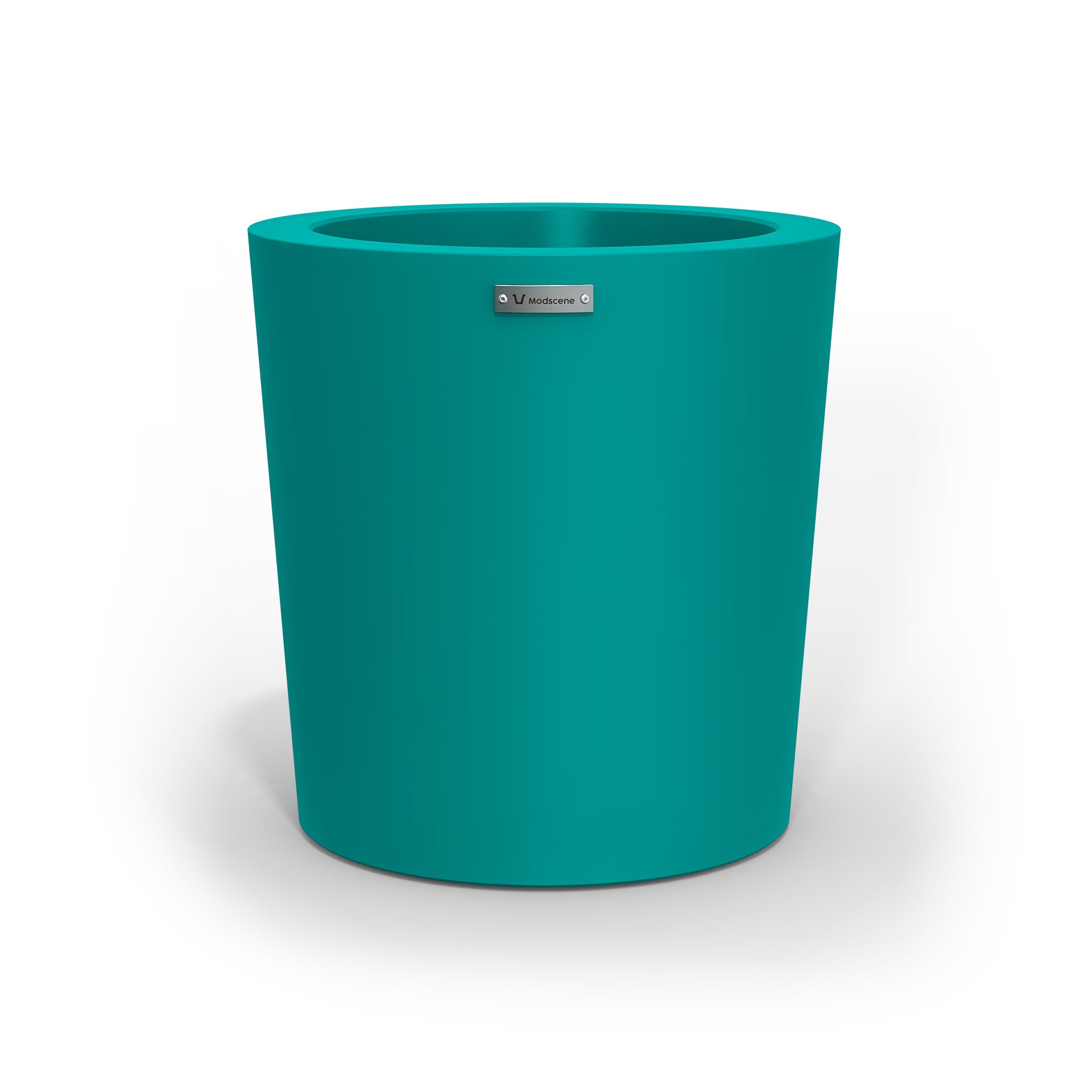 A modern style planter pot in a teal colour. Made by Modscene NZ.
