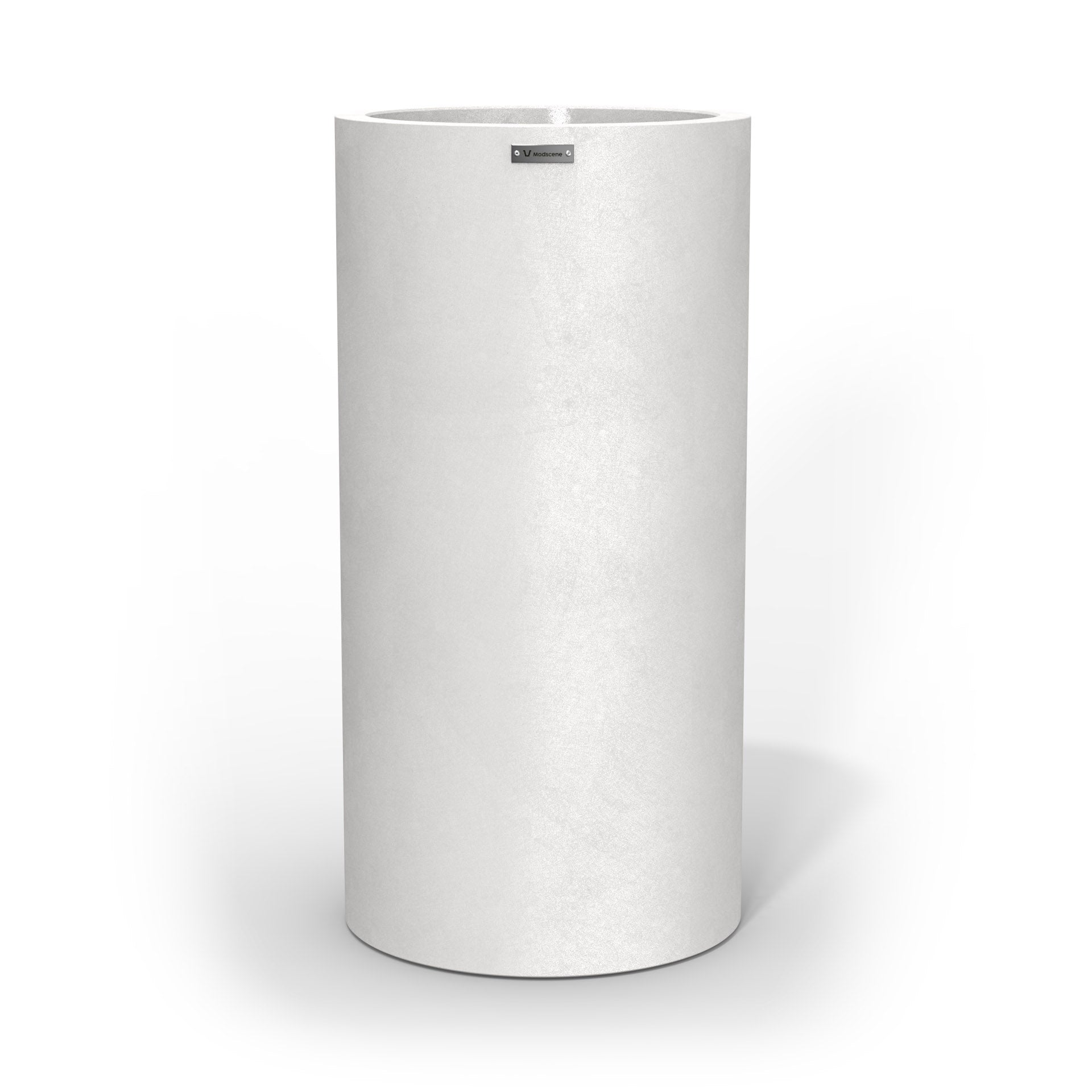 A tall cylinder planter pot in a matte white colour made by Modscene NZ.