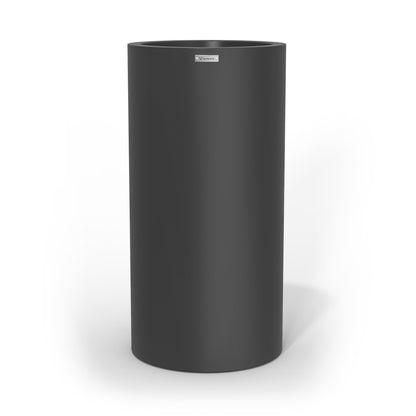 A tall cylinder planter pot in a dark grey colour made by Modscene NZ.