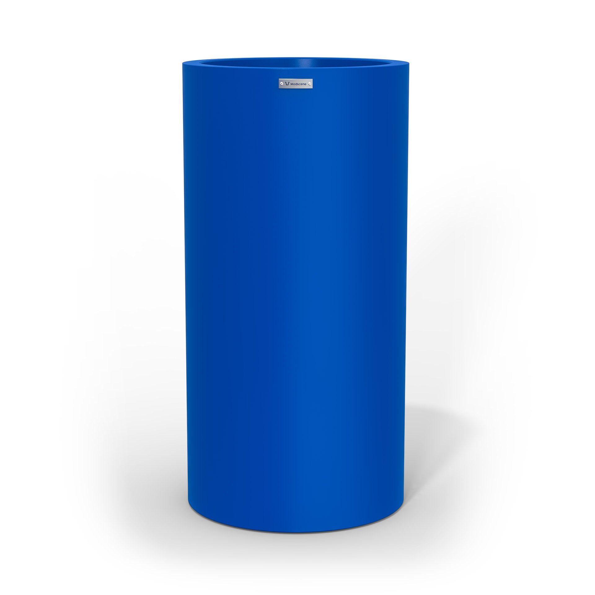 A tall cylinder planter pot in a deep blue colour made by Modscene NZ.
